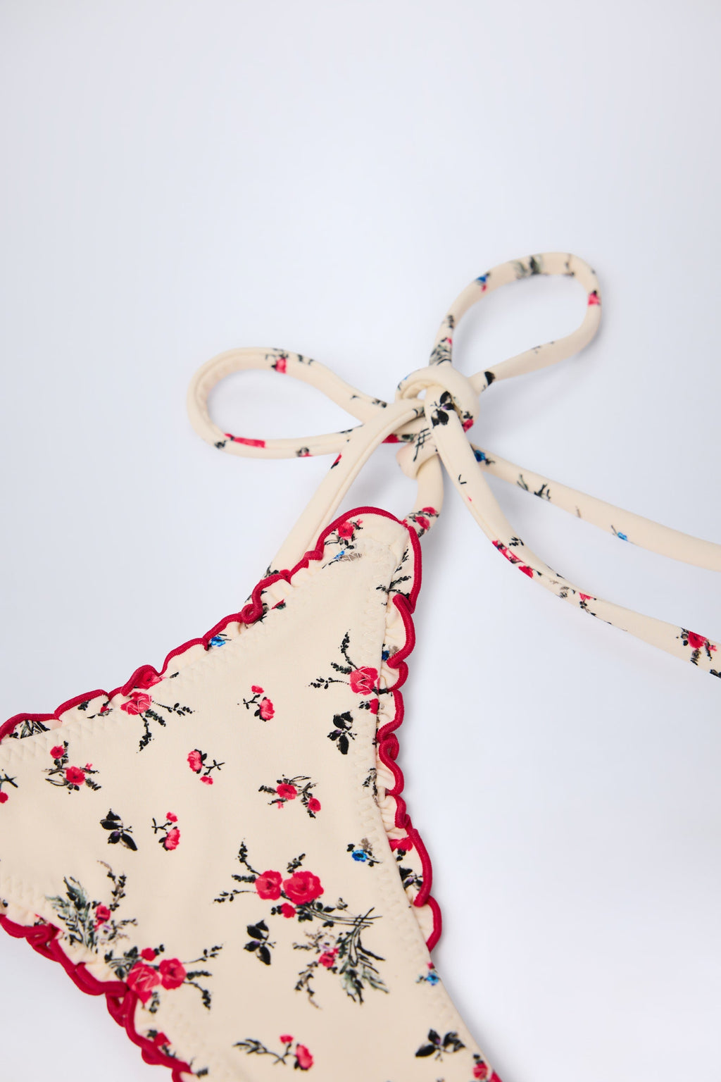 Side-Tie Thong Bikini Bottoms in Red Floral