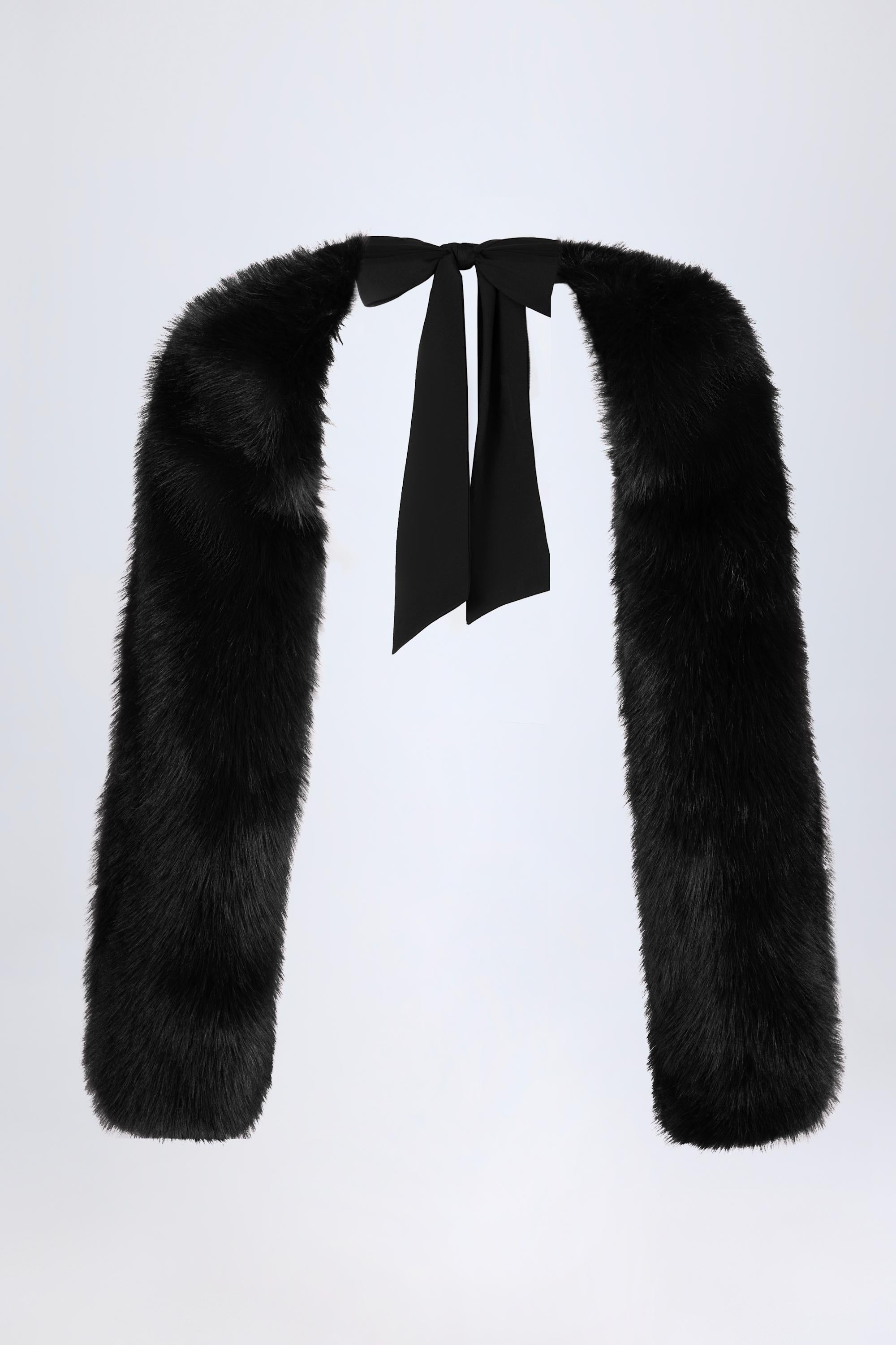 Faux Fur Tie-up Sleeves in Black