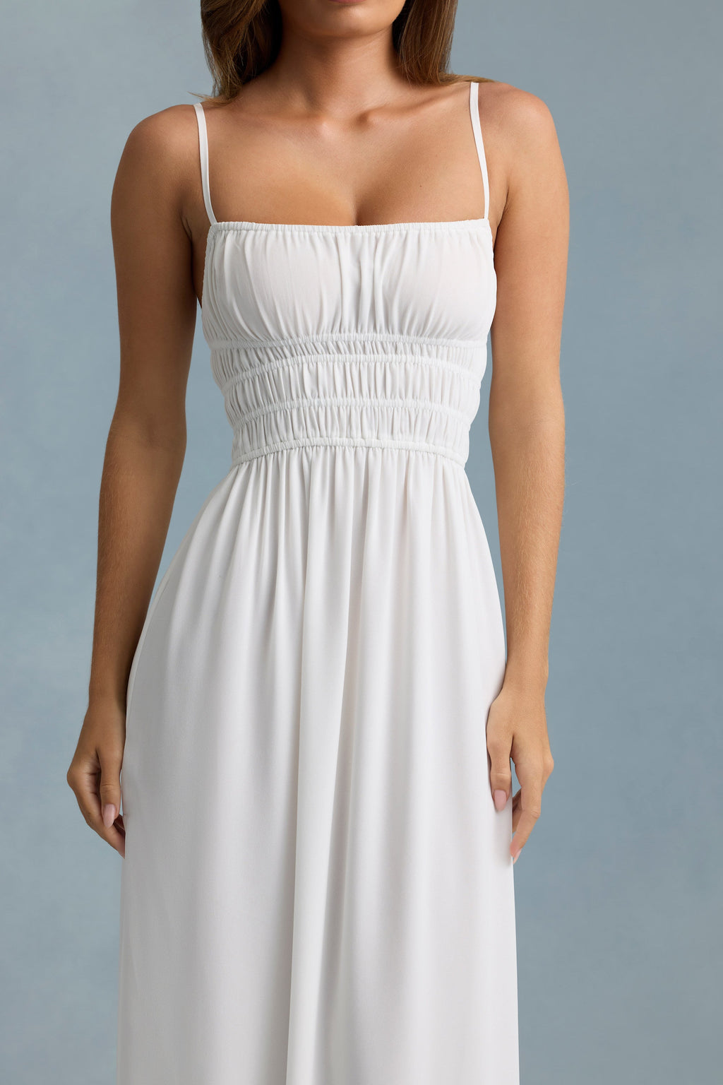 Shirred Camisole Maxi Dress in White