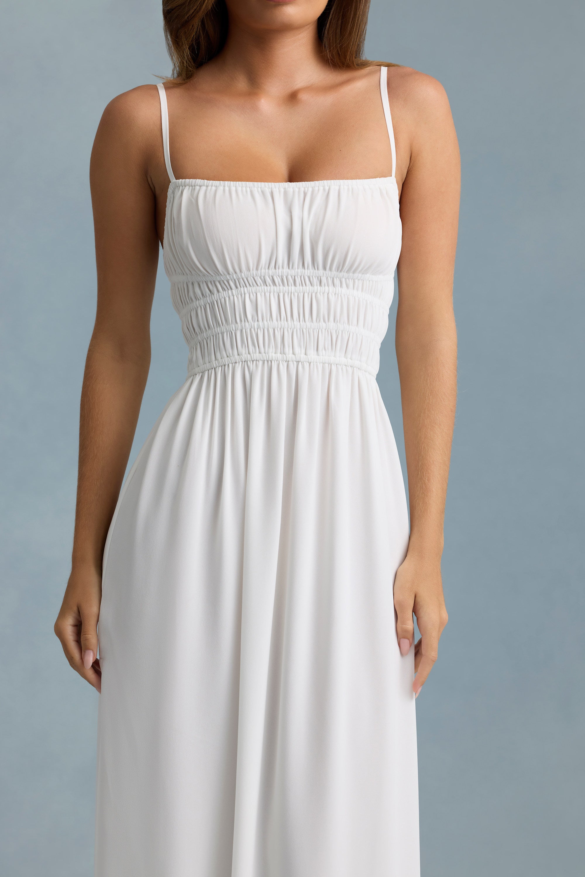 Shirred Camisole Maxi Dress in White