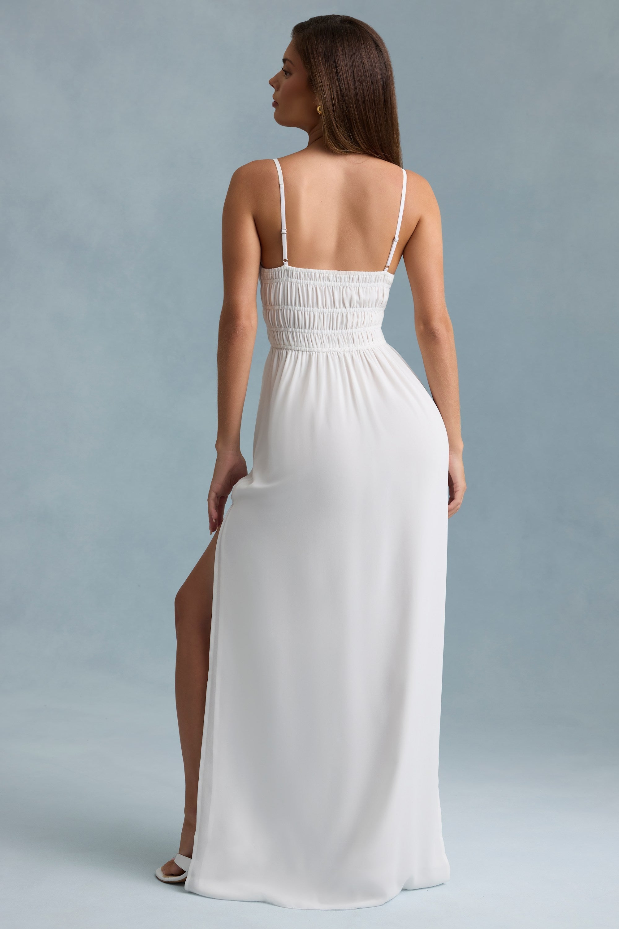 Shirred Camisole Maxi Dress in White