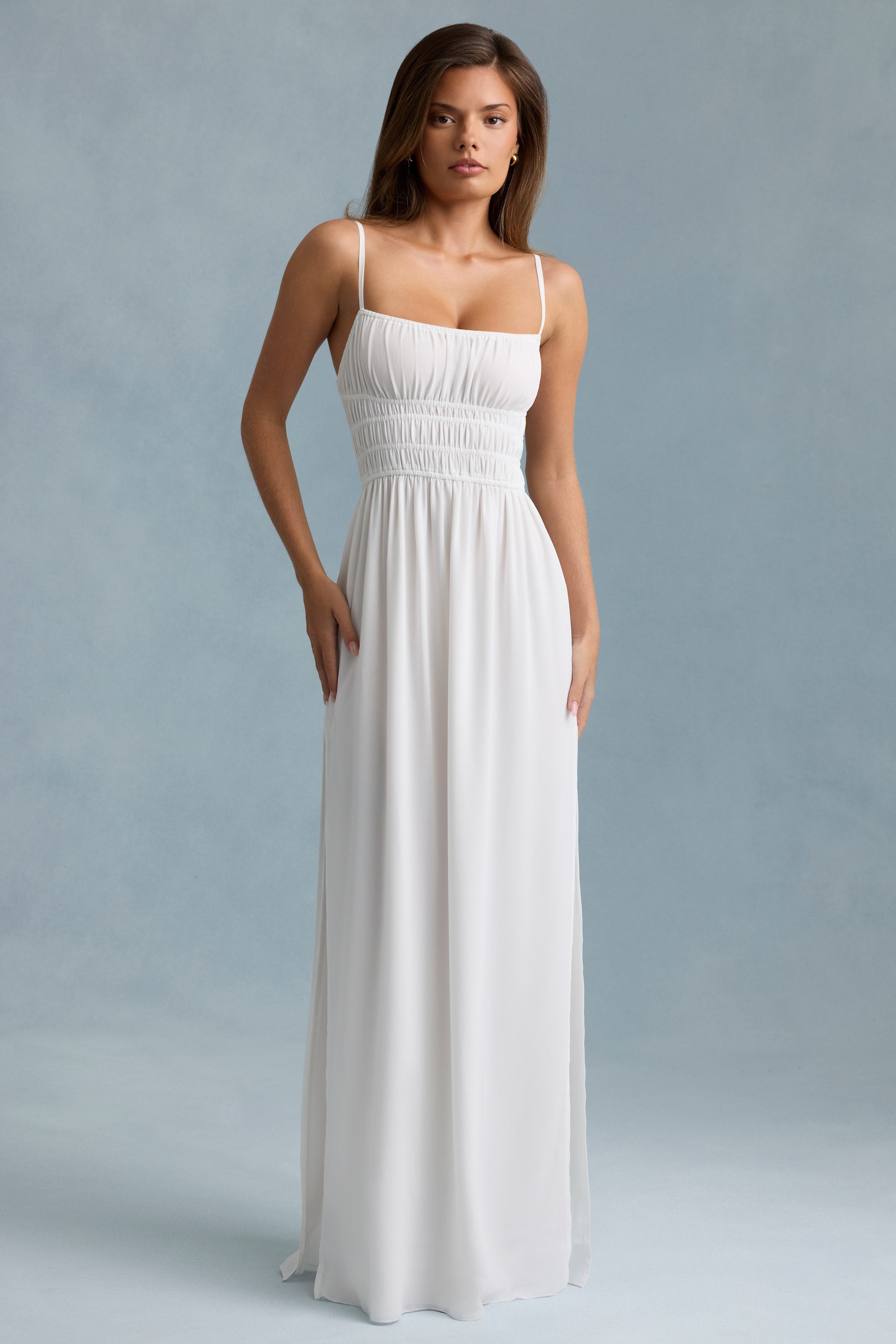 Shirred Camisole Maxi Dress in White