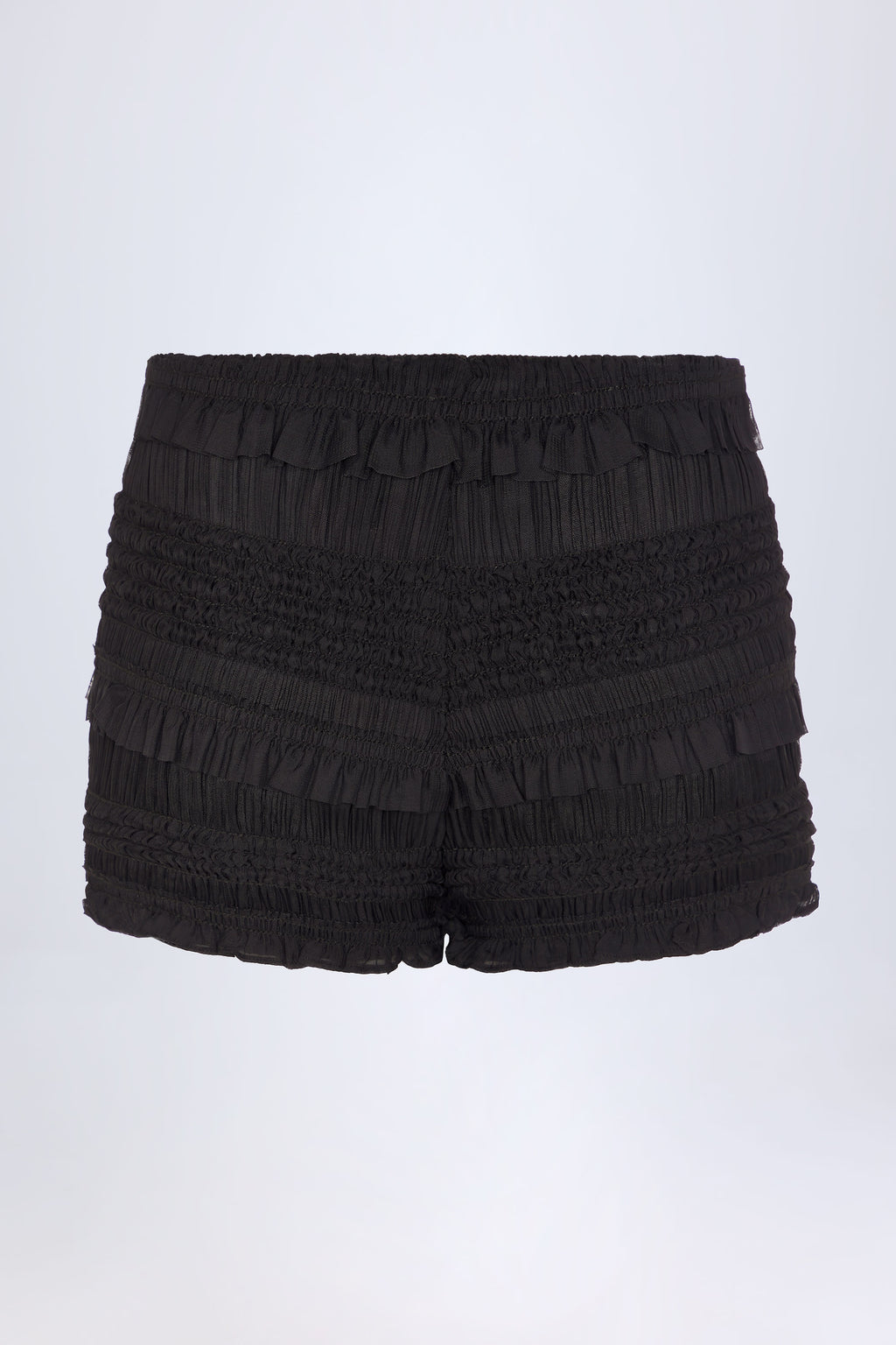 Ruffled Mid-Rise Shorts in Black