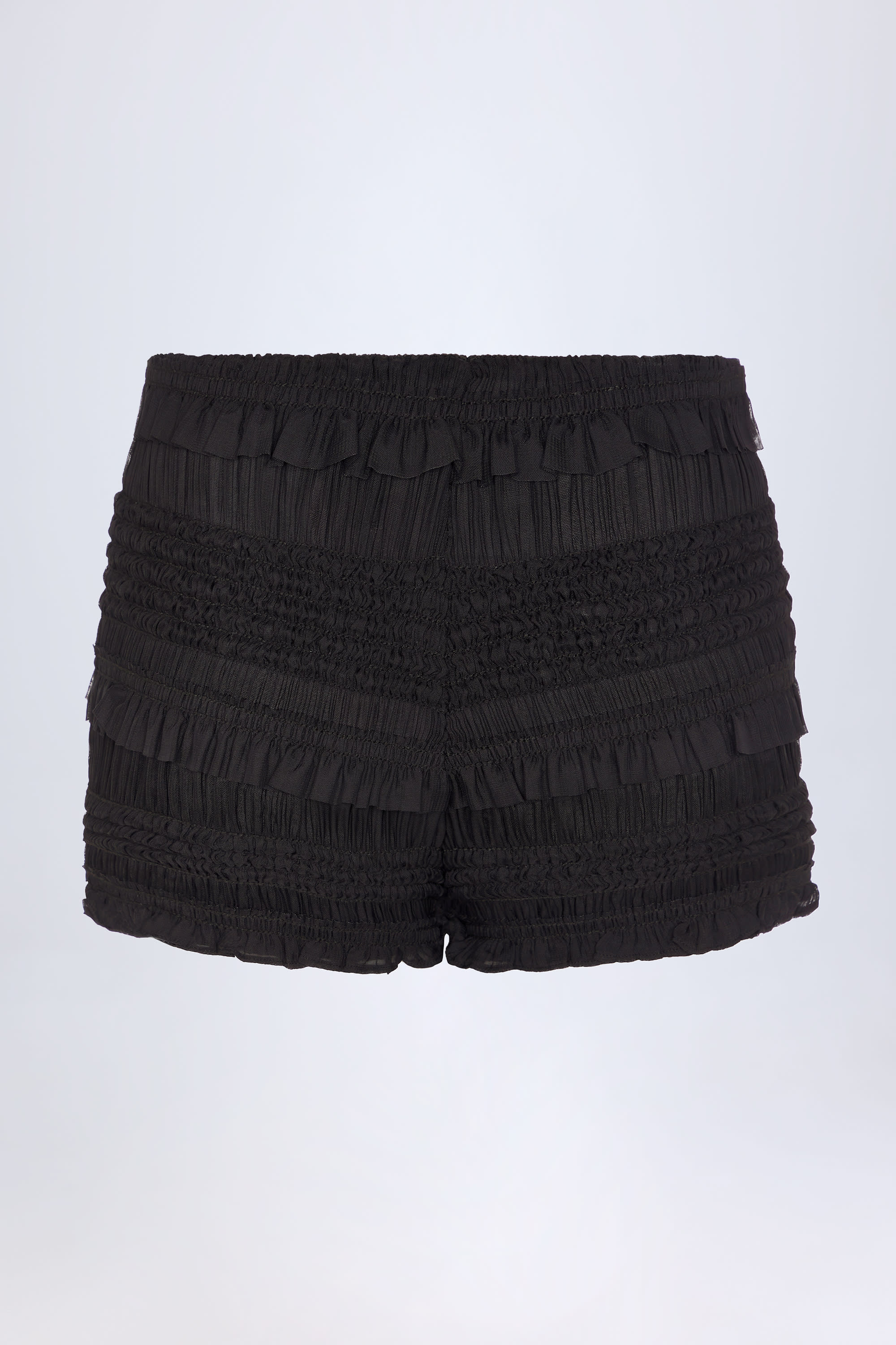 Ruffled Mid-Rise Shorts in Black