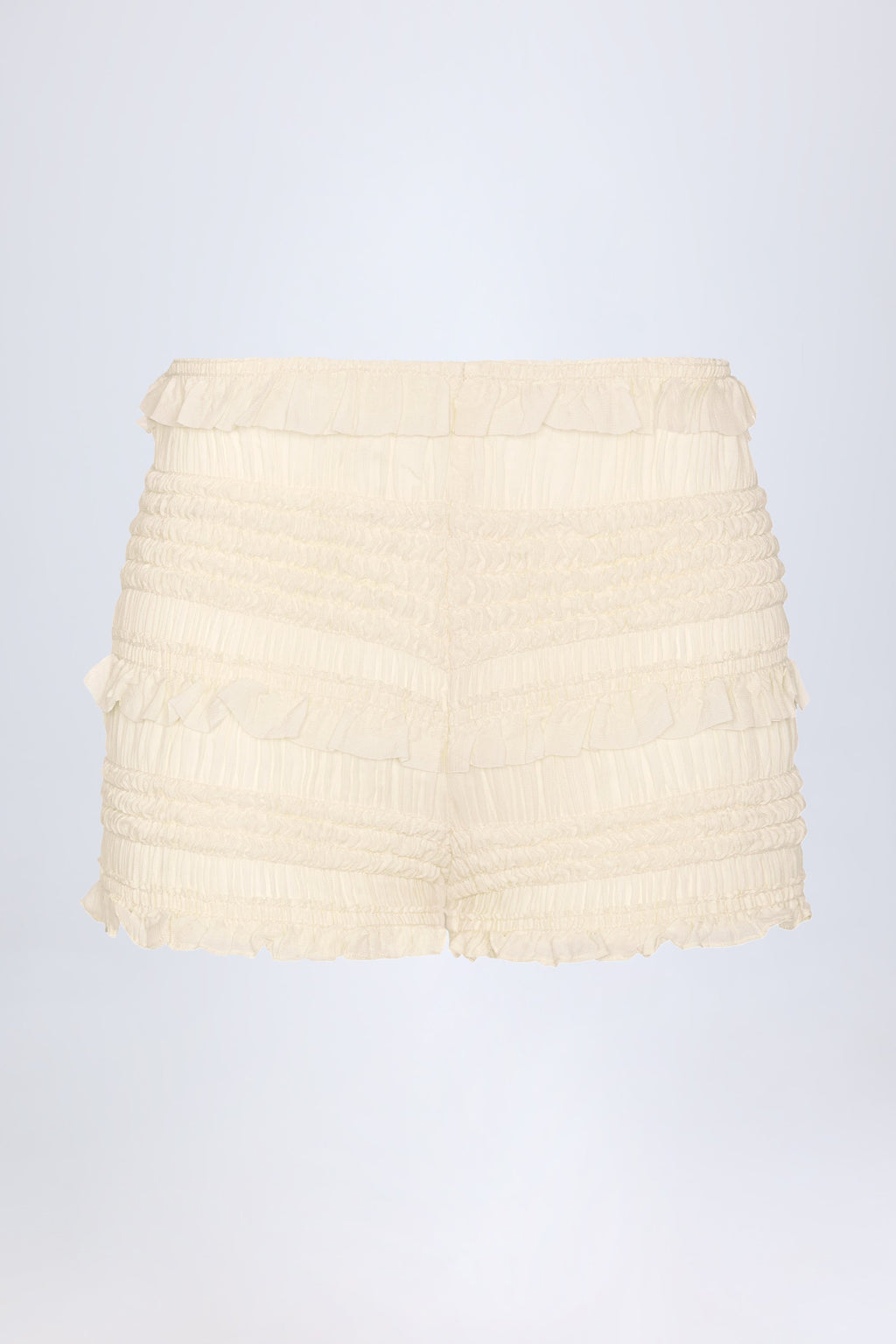 Ruffled Mid-Rise Shorts in Ivory