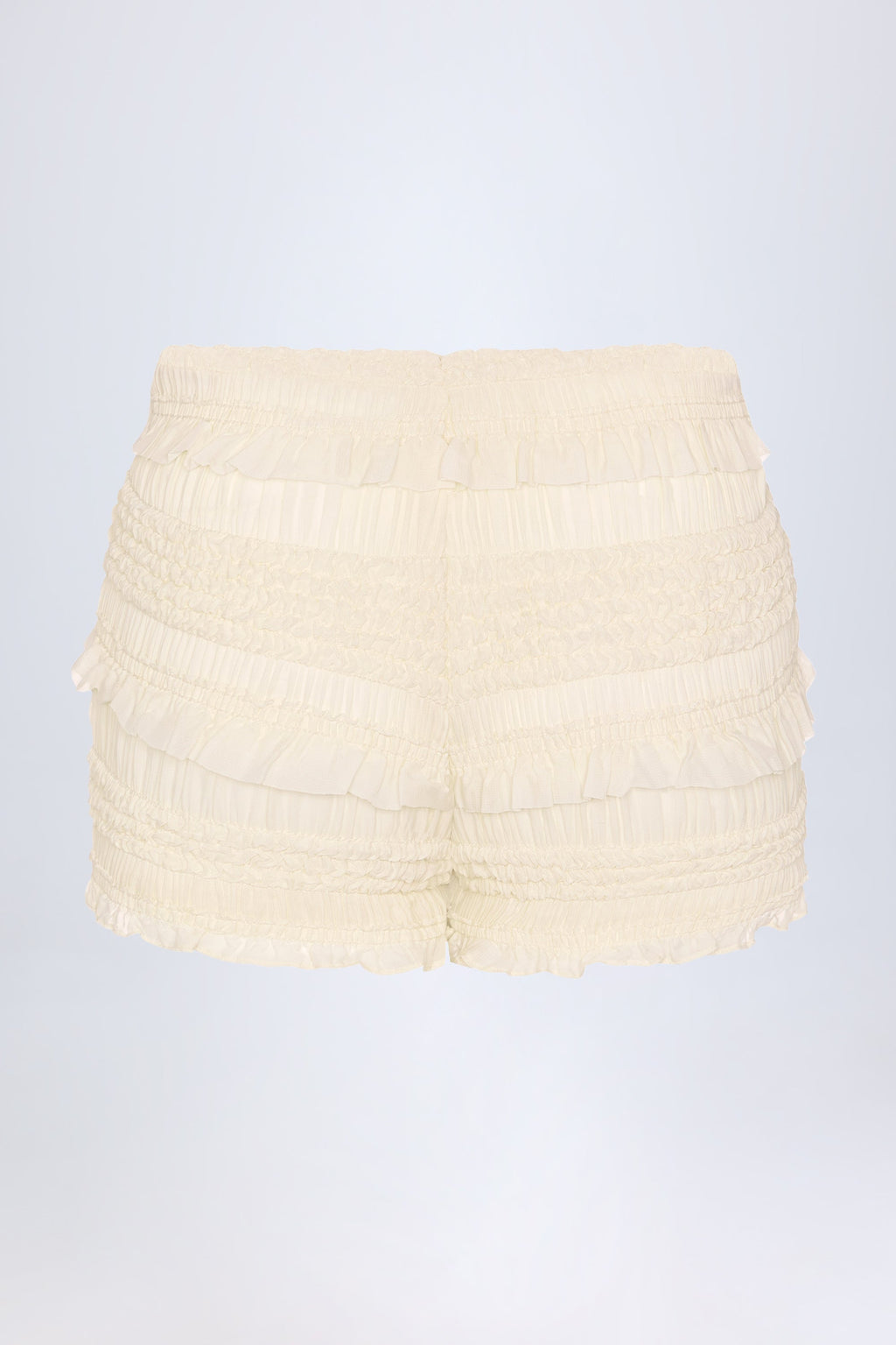 Ruffled Mid-Rise Shorts in Ivory