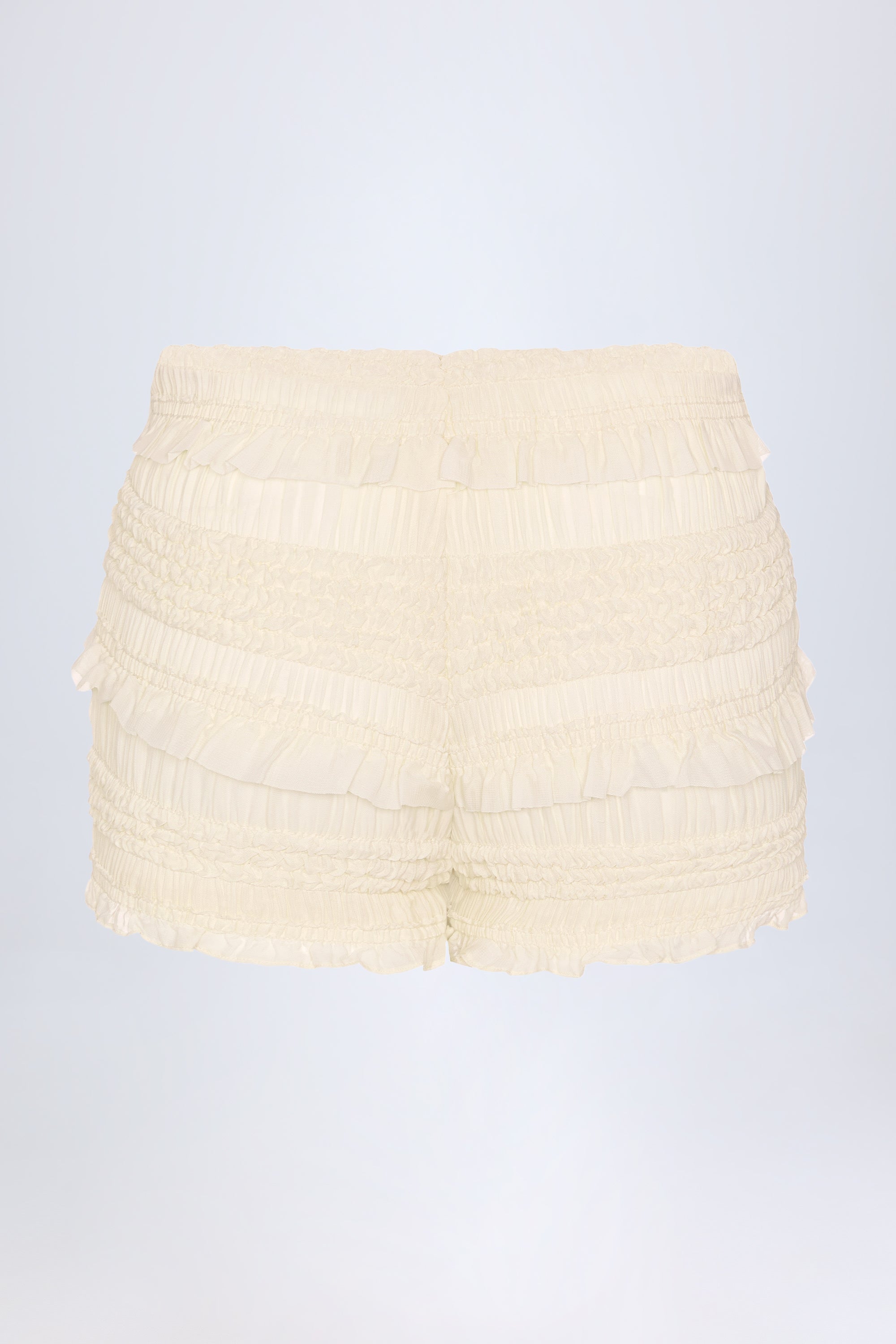 Ruffled Mid-Rise Shorts in Ivory