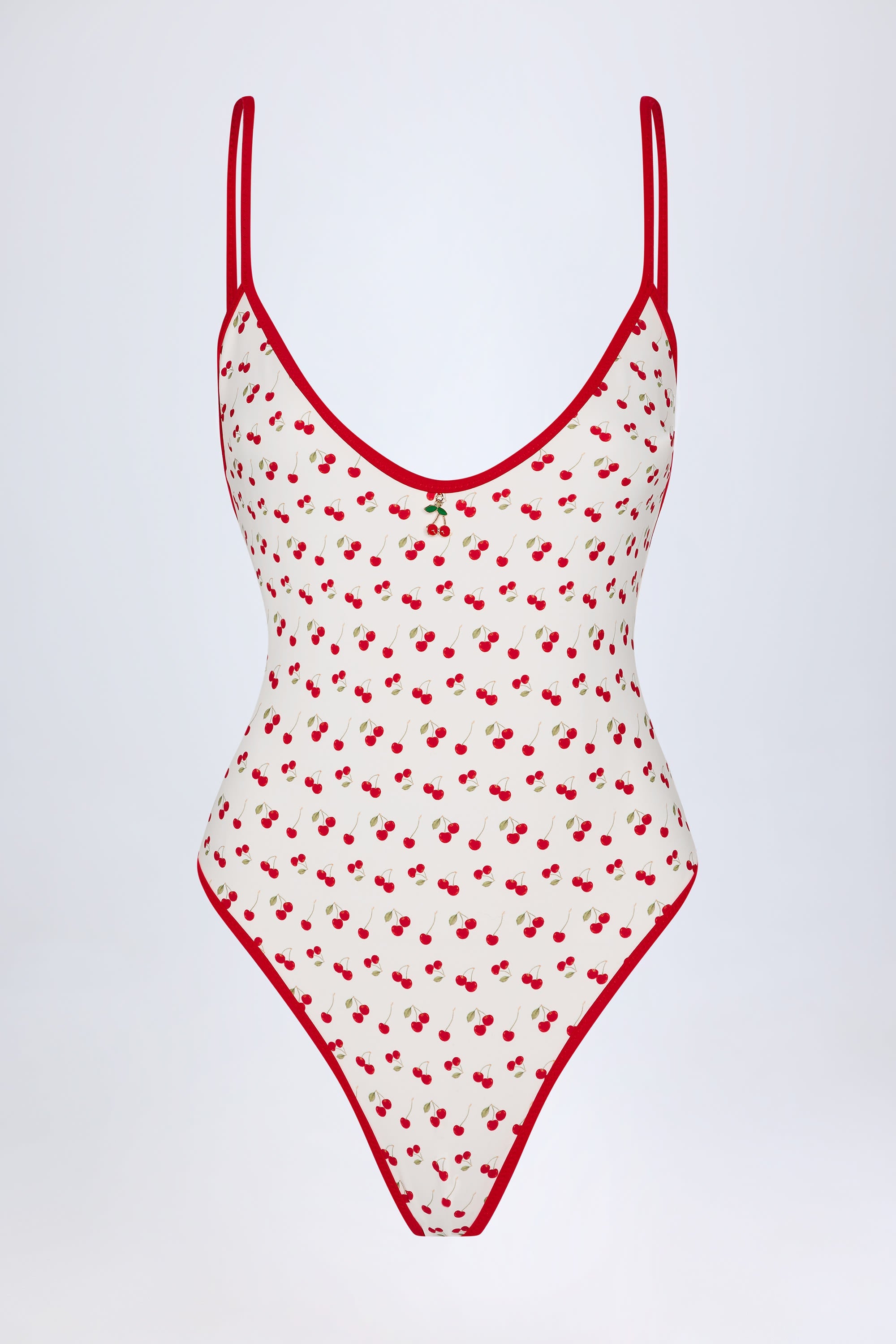 Charm-Detail Cross-Back Swimsuit in Cherry Print