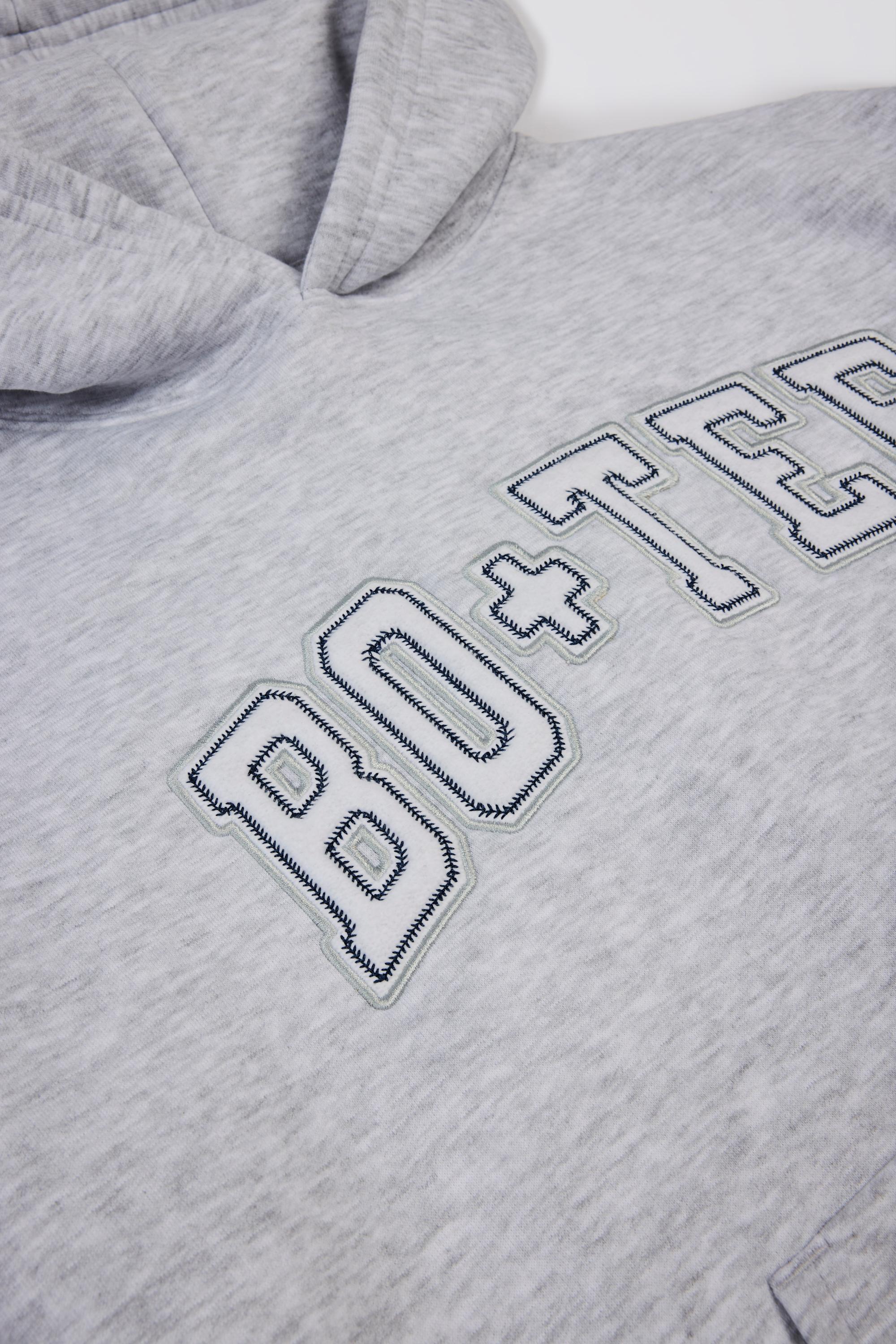 Premium Brushed Jersey Appliqué Oversized Hoodie in Grey Marl