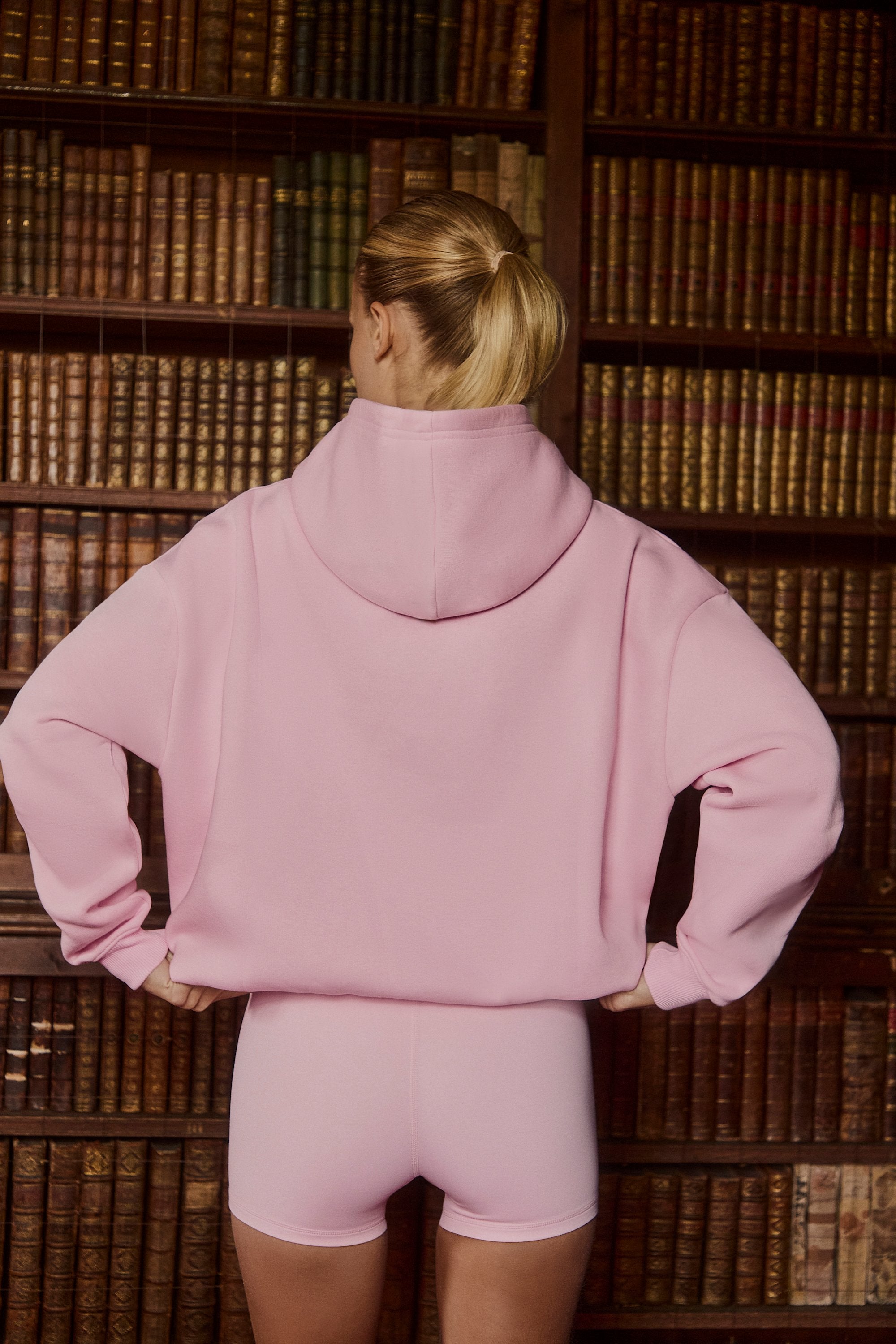 Premium Brushed Jersey Appliqué Oversized Hoodie in Powder Pink