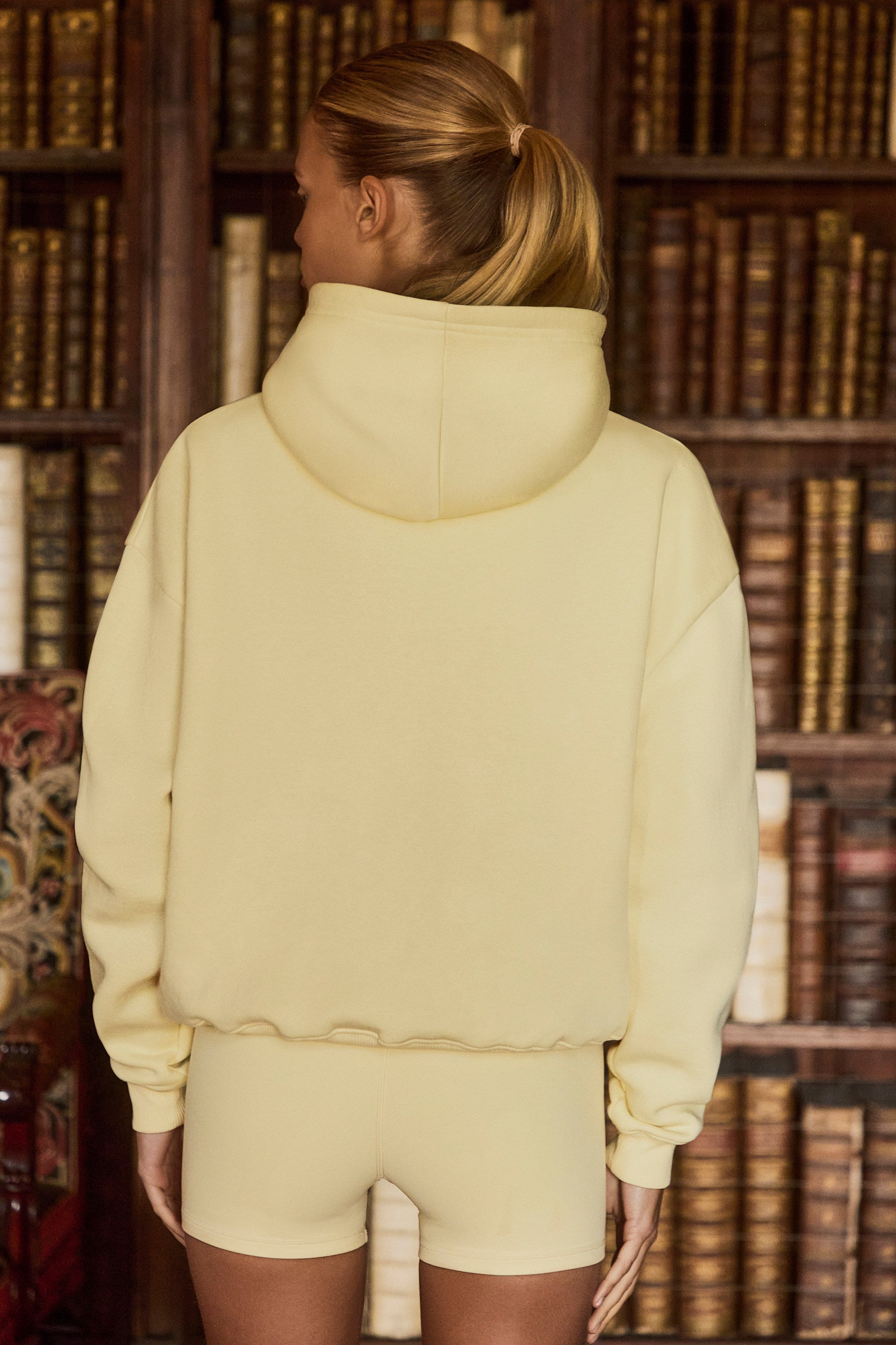 Premium Brushed Jersey Appliqué Oversized Hoodie in Soft Yellow