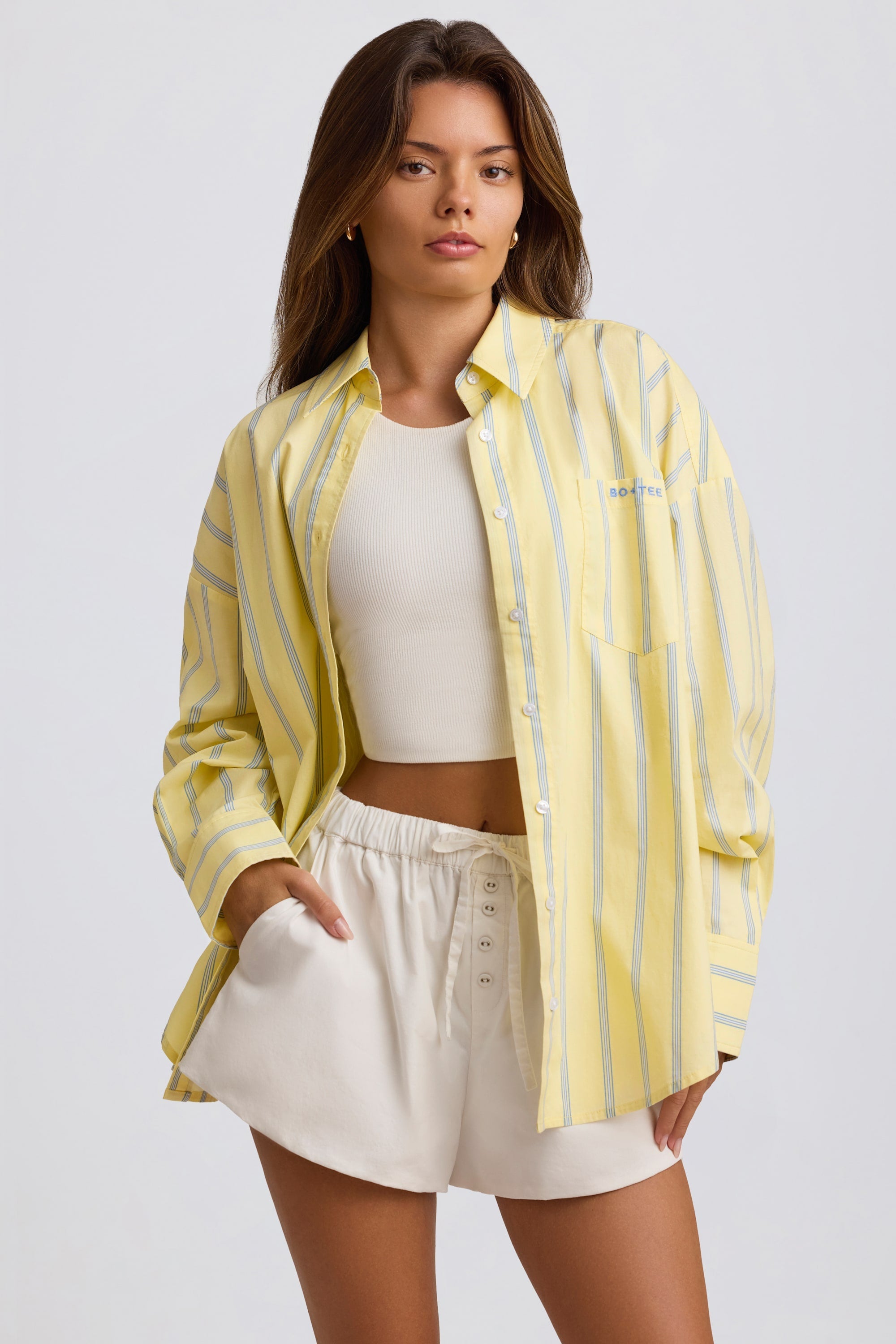 Cotton Poplin Stripe Oversized Shirt in Yellow Stripe