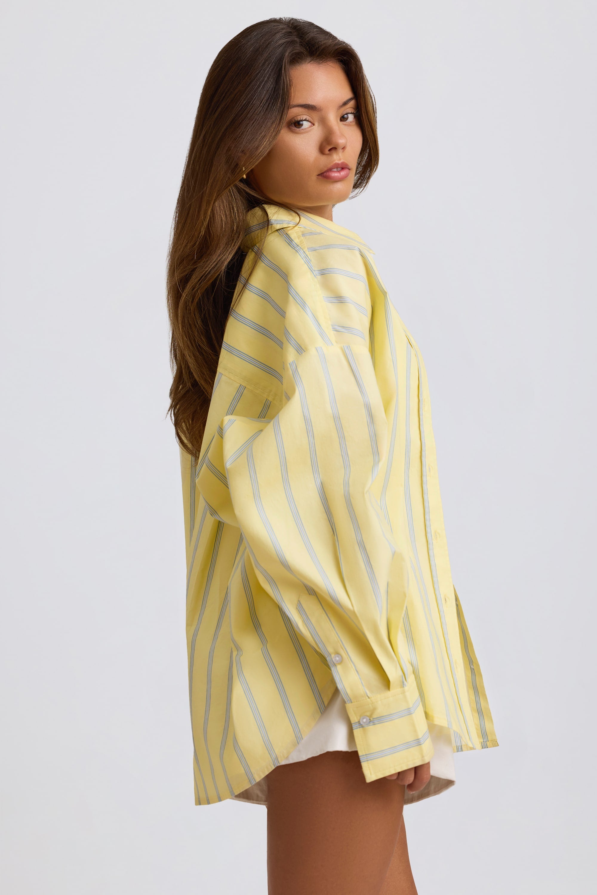 Cotton Poplin Stripe Oversized Shirt in Yellow Stripe