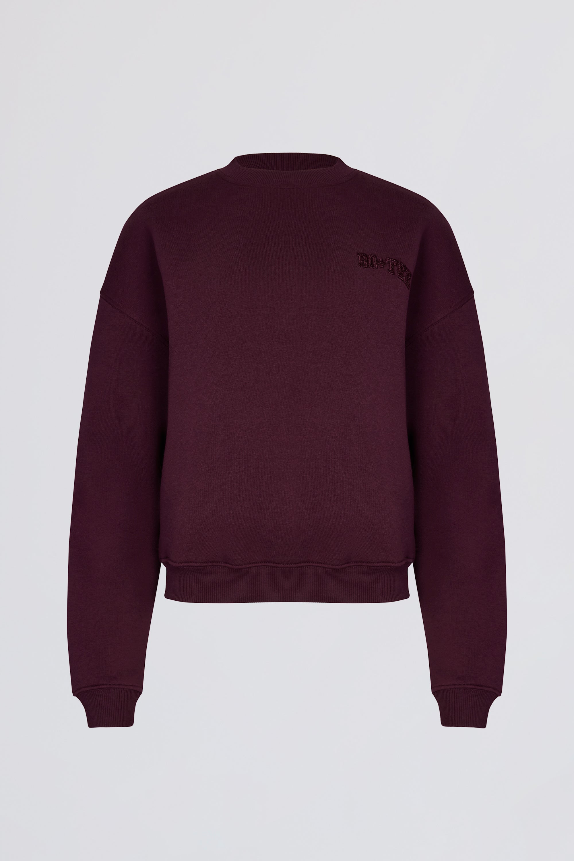 Brushed Cotton Jersey Oversized Crew-Neck Jumper in Burgundy