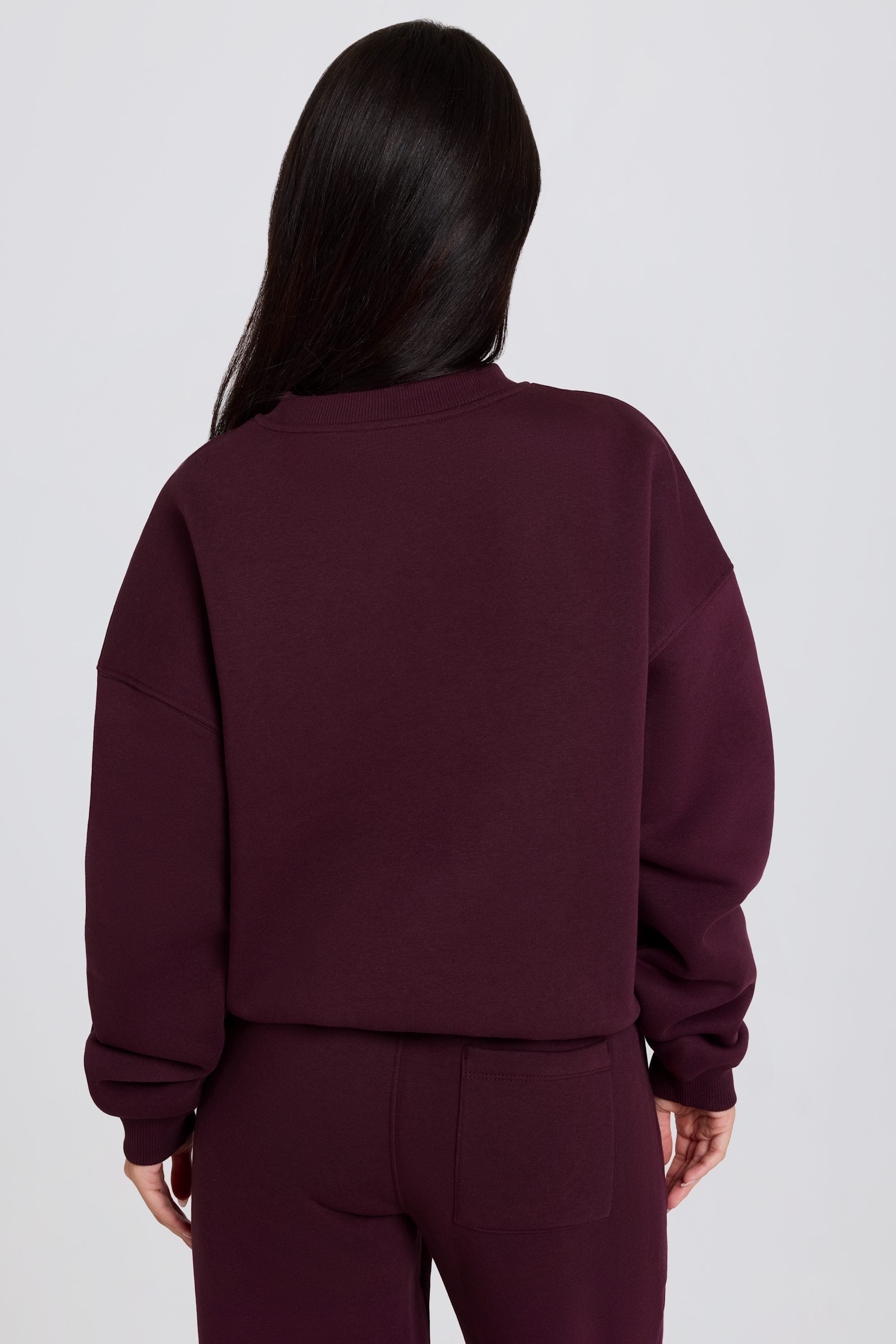 Brushed Cotton Jersey Oversized Crew-Neck Jumper in Burgundy