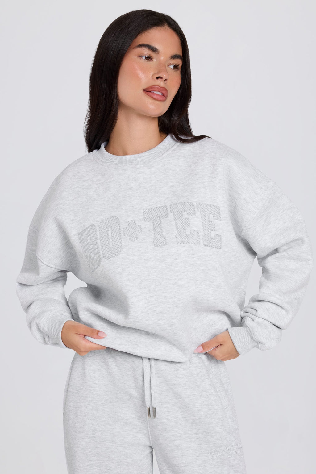 Brushed Cotton Jersey Oversized Crew-Neck Jumper in Grey Marl