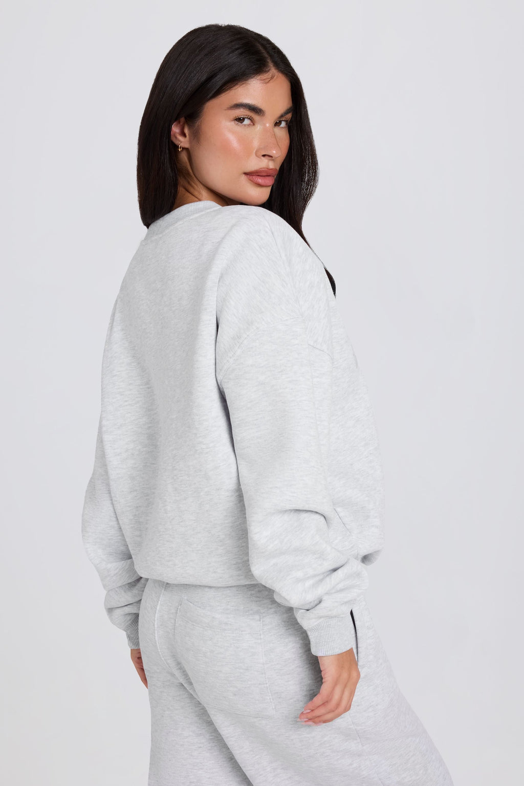 Brushed Cotton Jersey Oversized Crew-Neck Jumper in Grey Marl