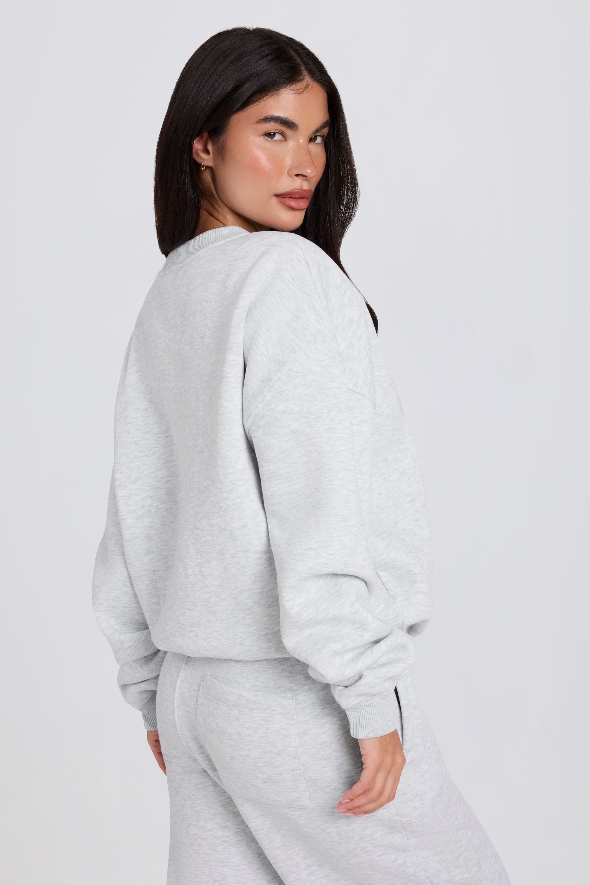 Brushed Cotton Jersey Oversized Crew-Neck Jumper in Grey Marl