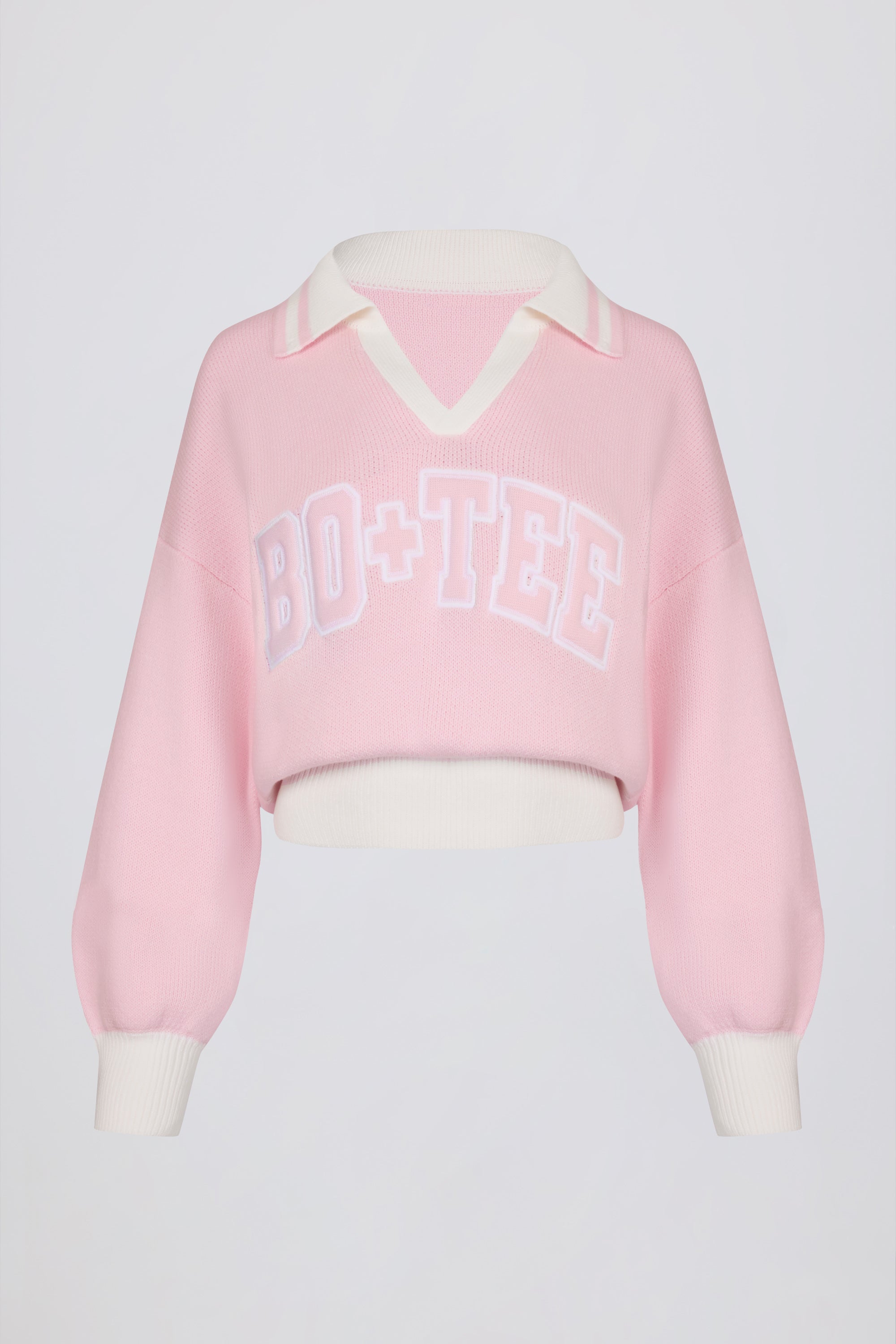 Cotton Jersey Oversized V-Neck Jumper in Powder Pink
