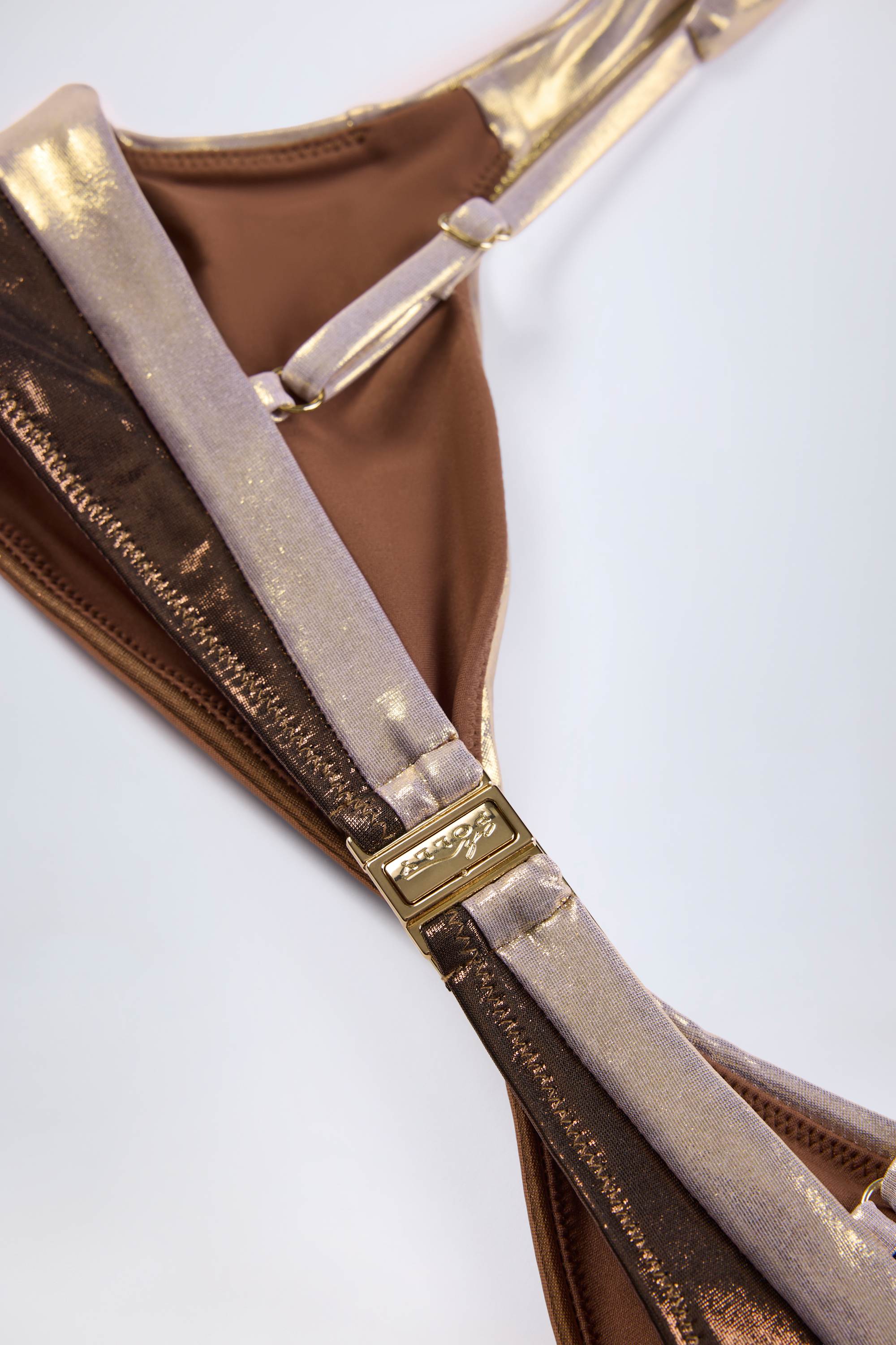 Ruched Bikini Top in Bronze Gold