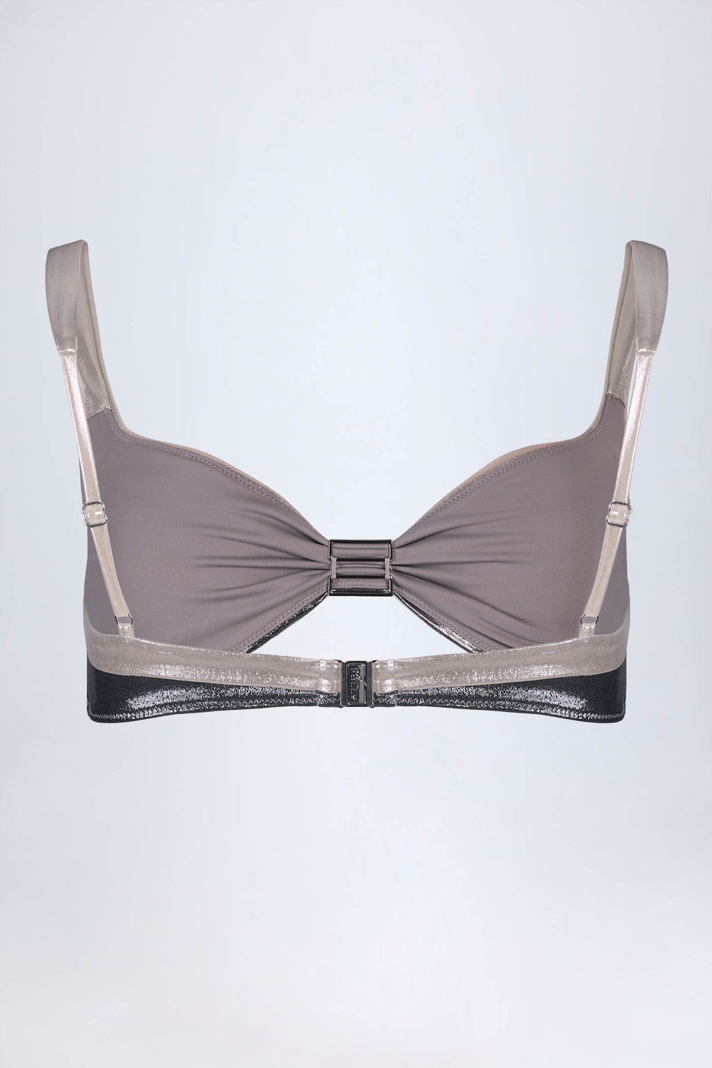 Ruched Bikini Top in Silver Chrome