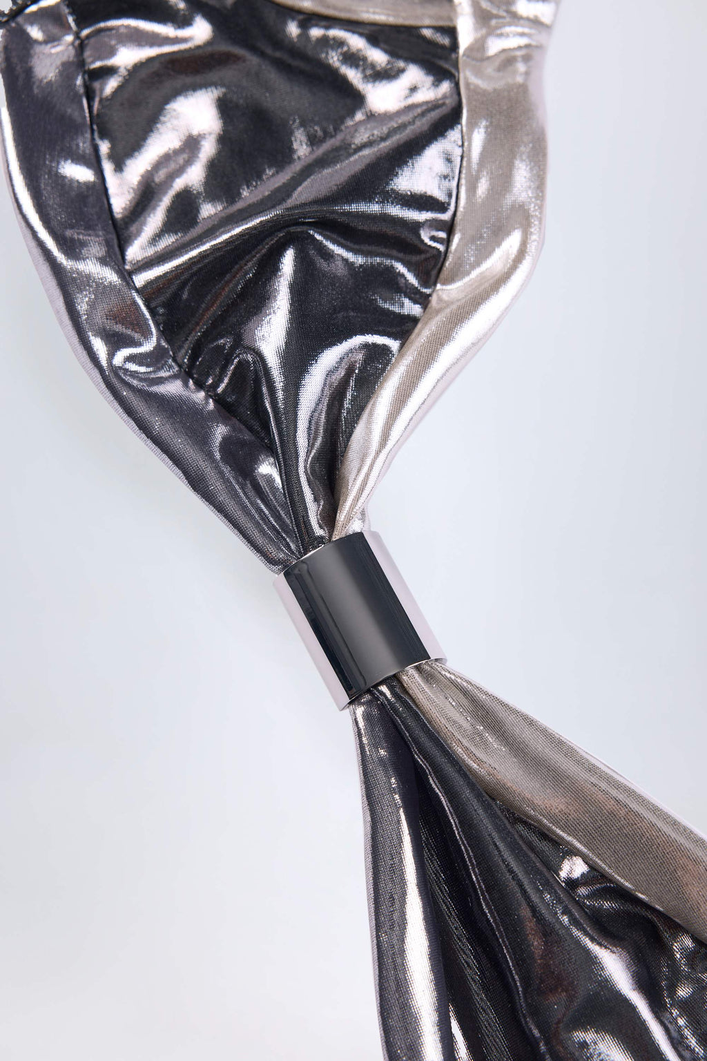 Ruched Bikini Top in Silver Chrome