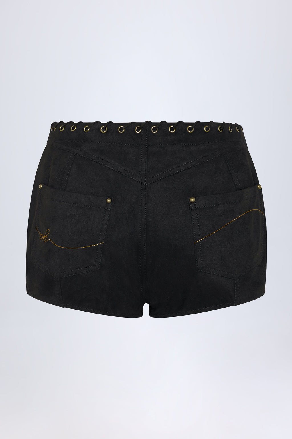 Lace-Up Mid-Rise Shorts in Black