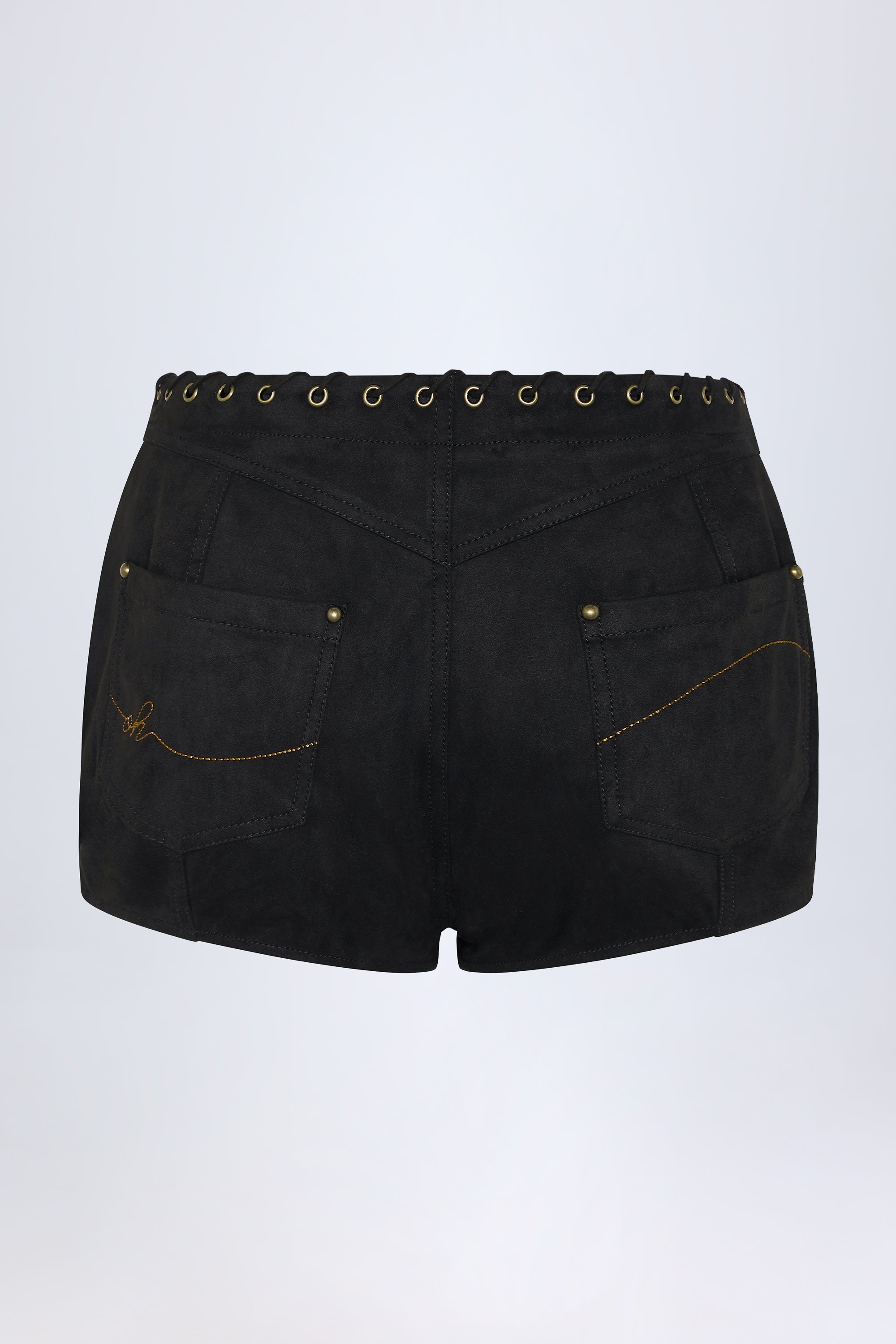 Lace-Up Mid-Rise Shorts in Black