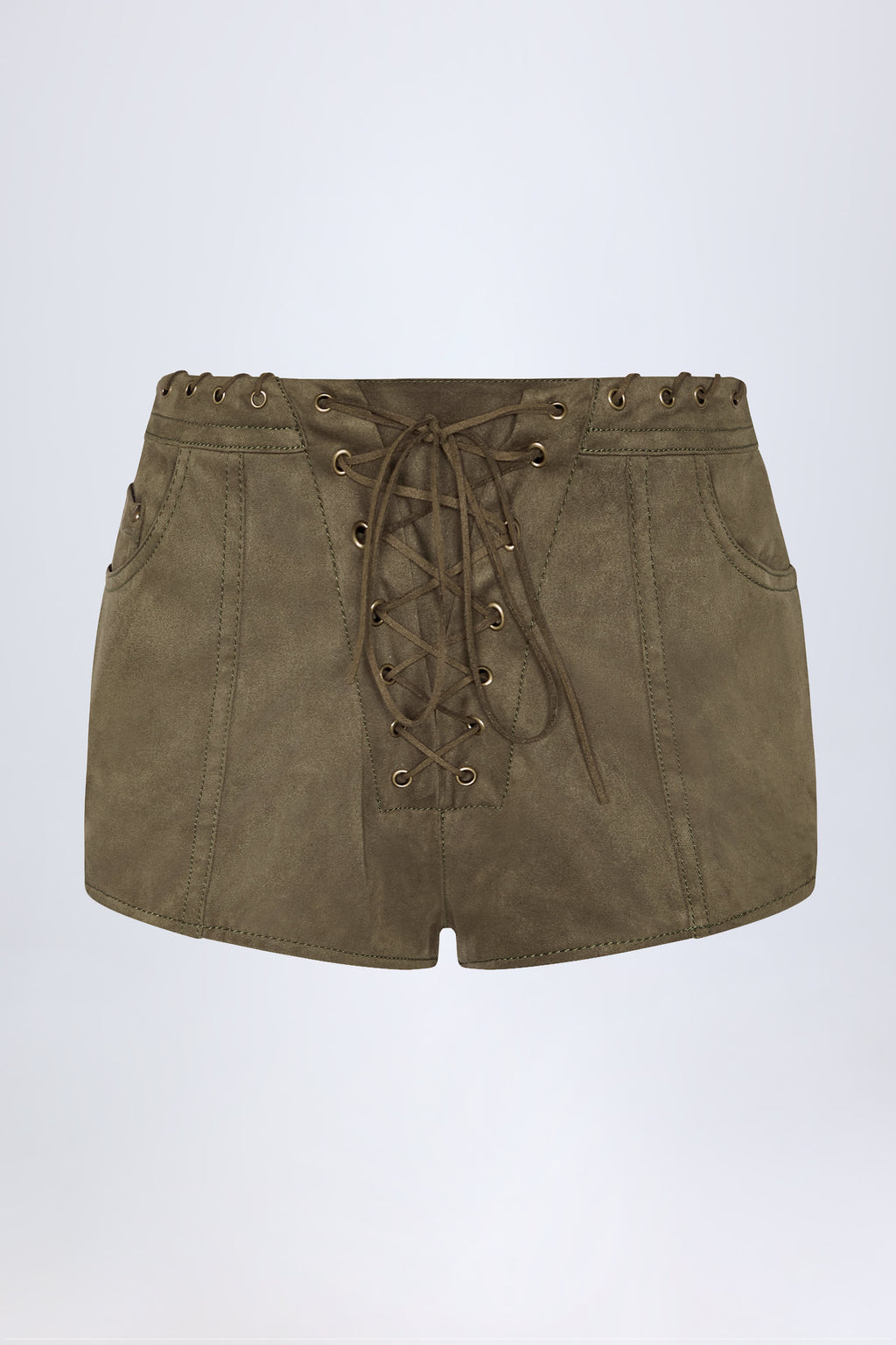 Lace-Up Mid-Rise Shorts in Dark Khaki