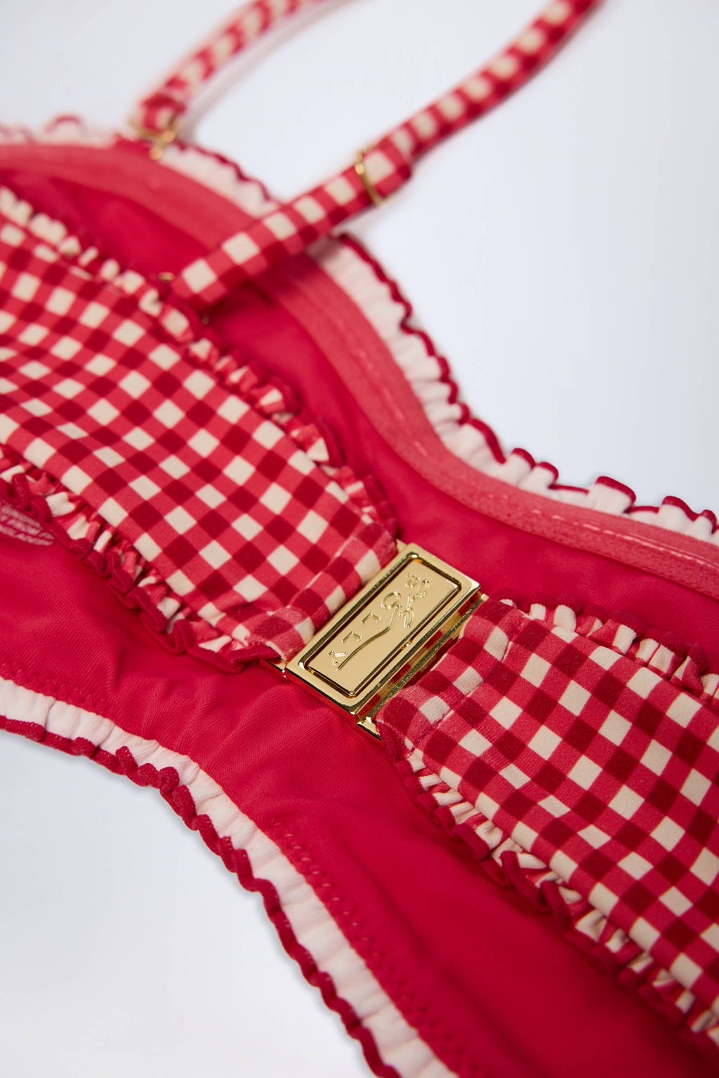 Ruffled Bandeau Bikini Top in Red Gingham