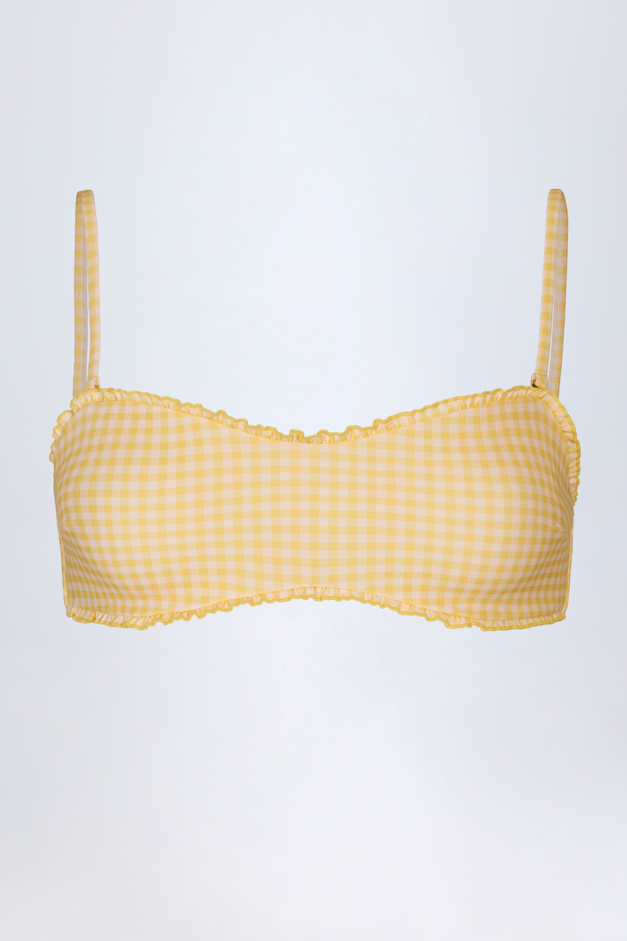 Ruffled Bandeau Bikini Top in Yellow Gingham