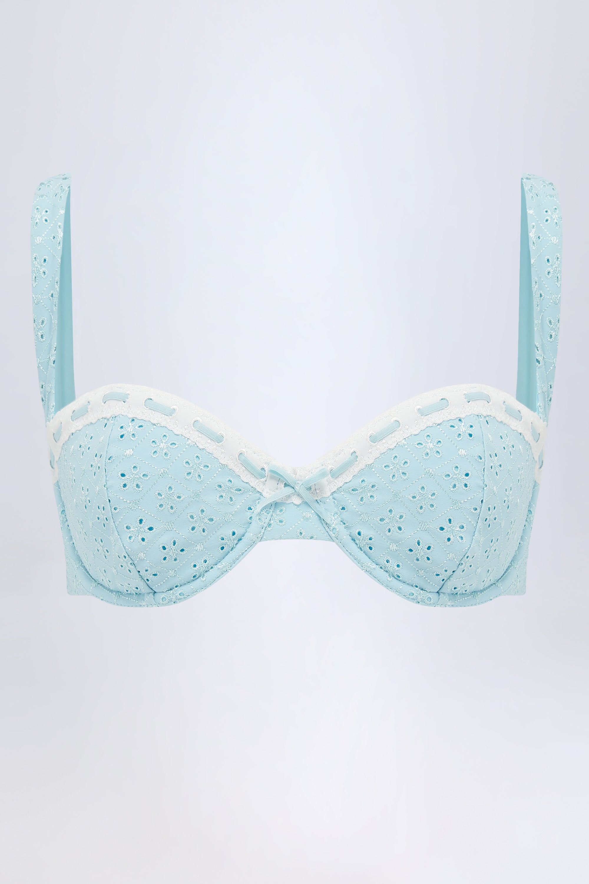 Broderie Anglaise Underwired Balconette Bikini Top in Powder Blue