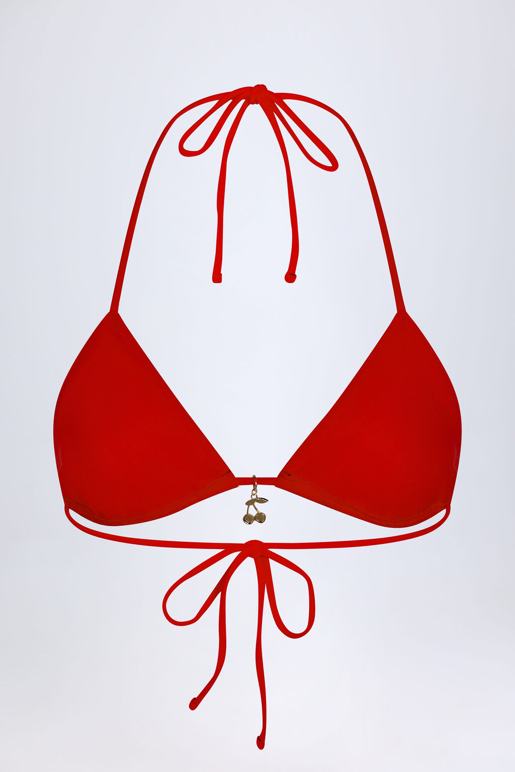 Charm-Detail Triangle Bikini Top in Fiery Red