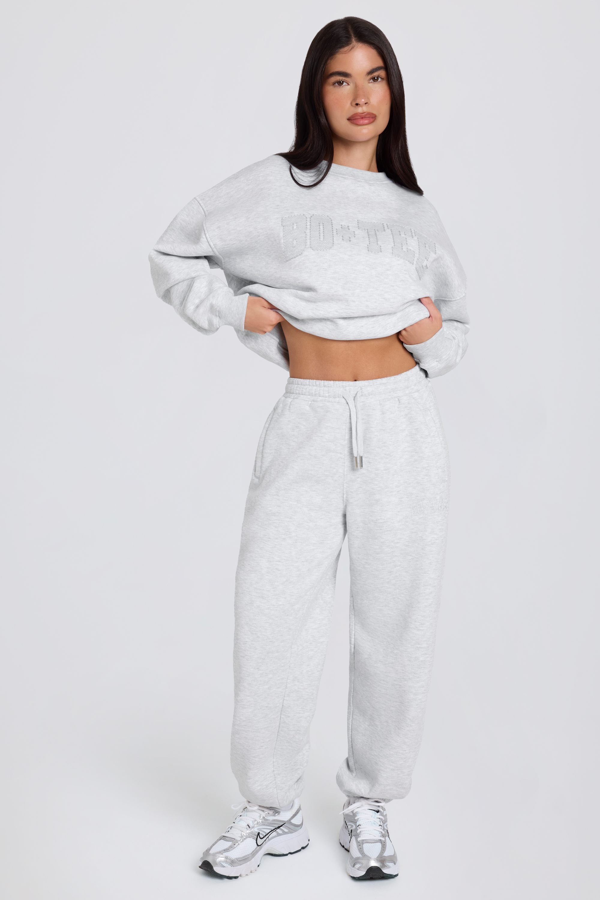 Brushed Cotton Jersey Mid-Rise Relaxed Joggers in Grey Marl