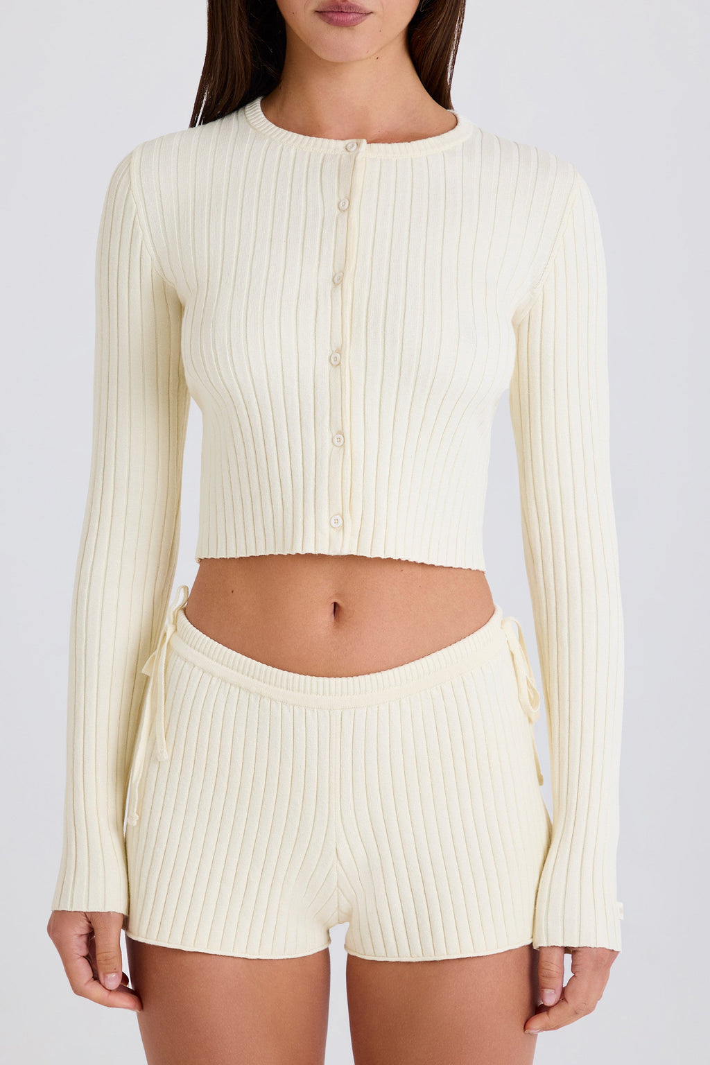 Ribbed Knit Button Cardigan in Cream