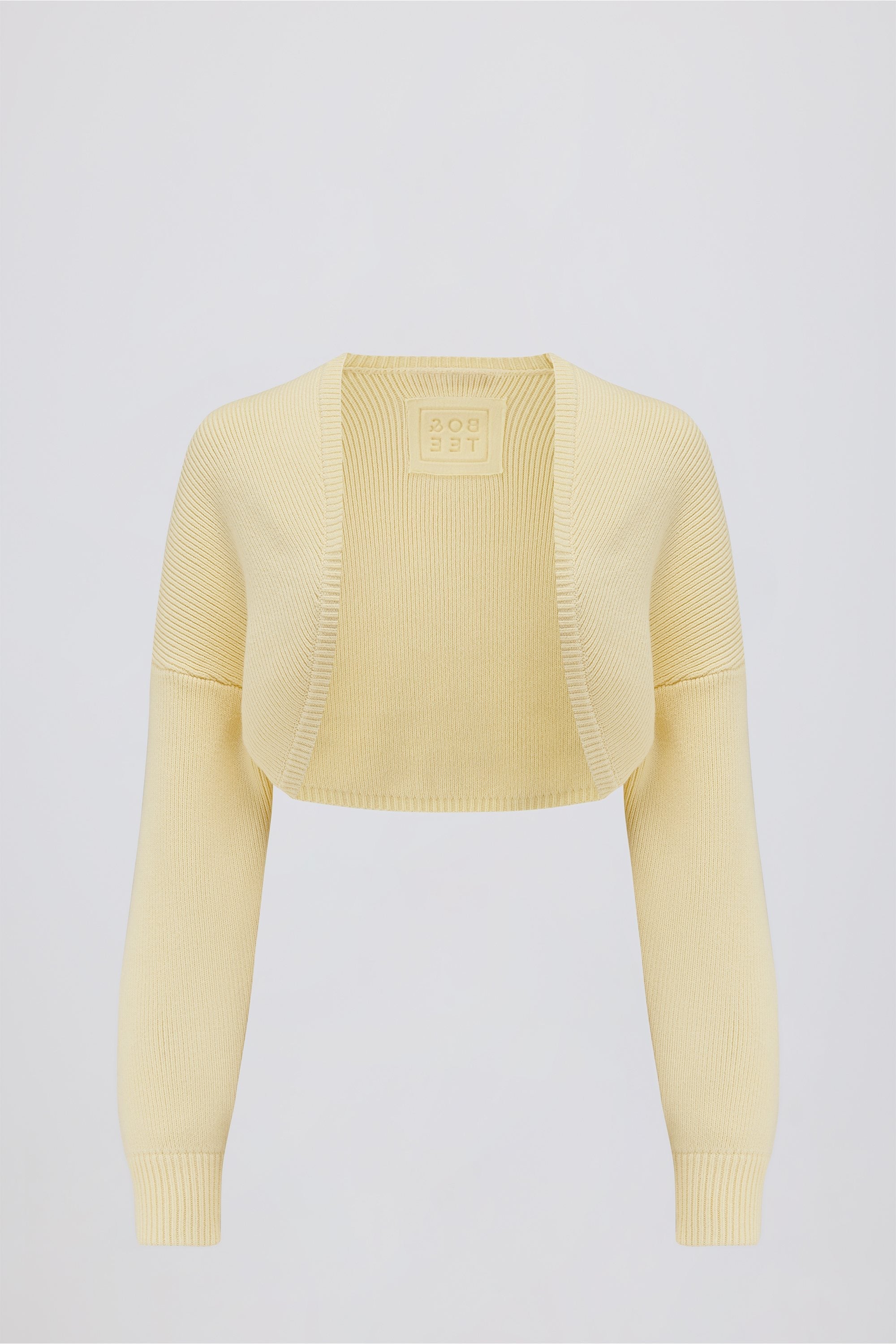 Ribbed-Knit Cropped Shrug in Lemon