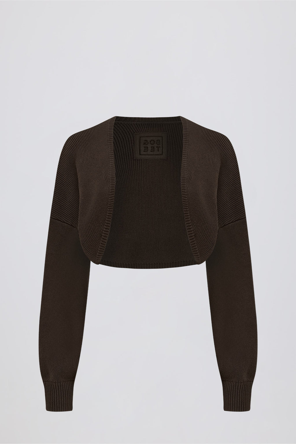 Ribbed-Knit Cropped Shrug in Pecan