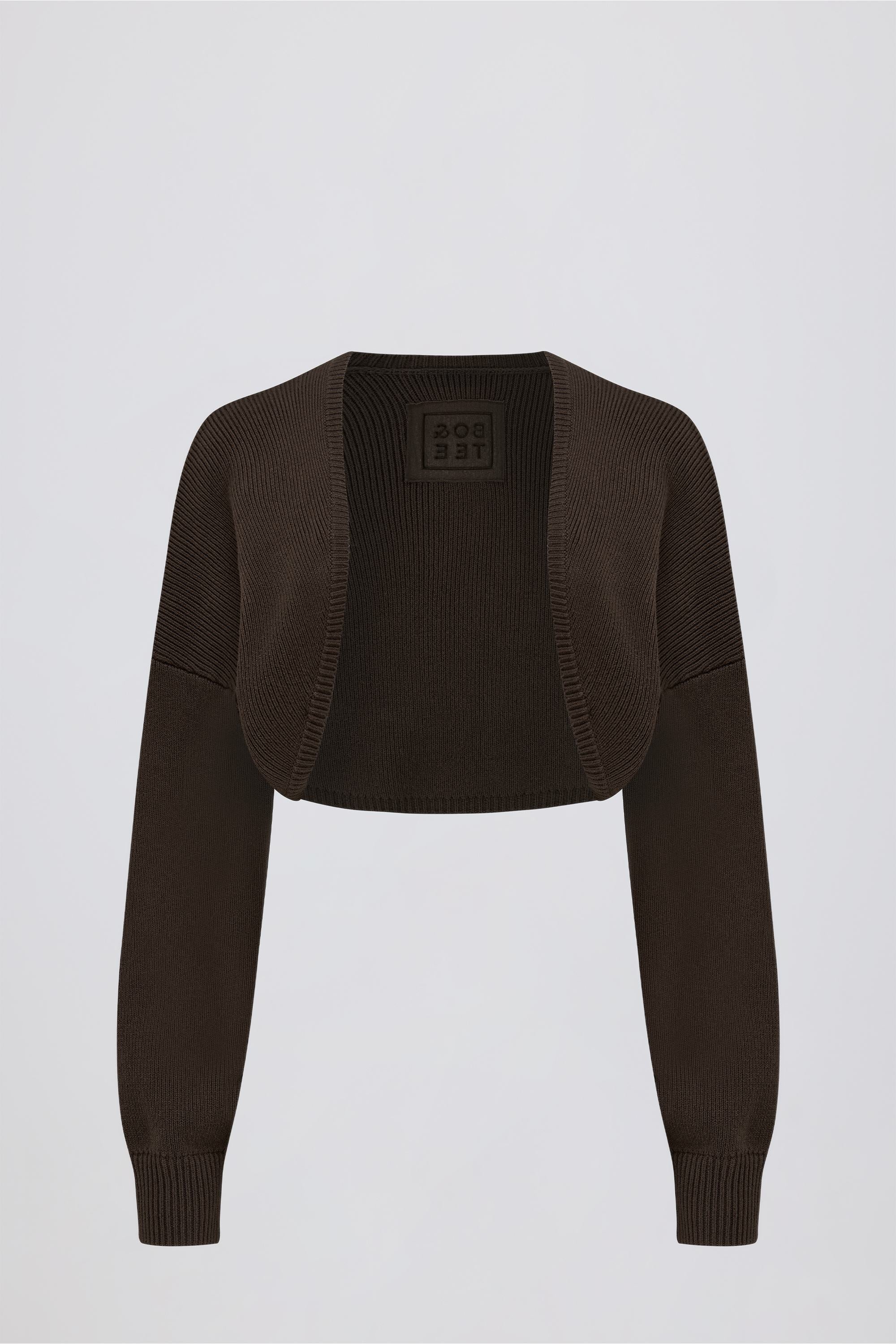 Ribbed-Knit Cropped Shrug in Pecan