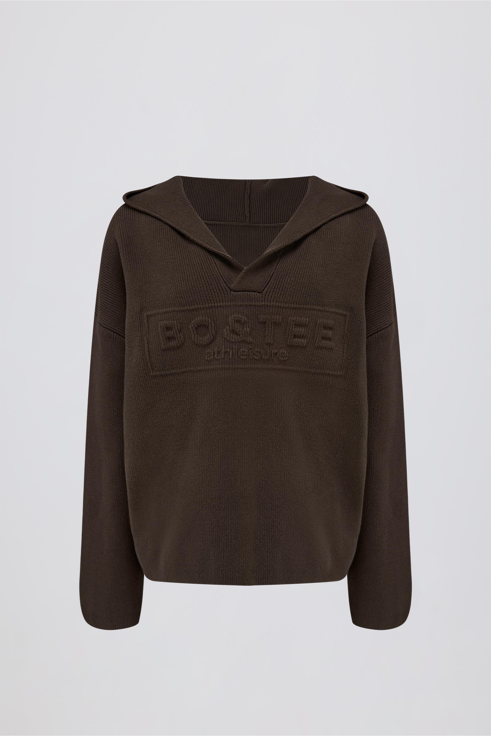 Ribbed Knit Oversized Hoodie in Pecan