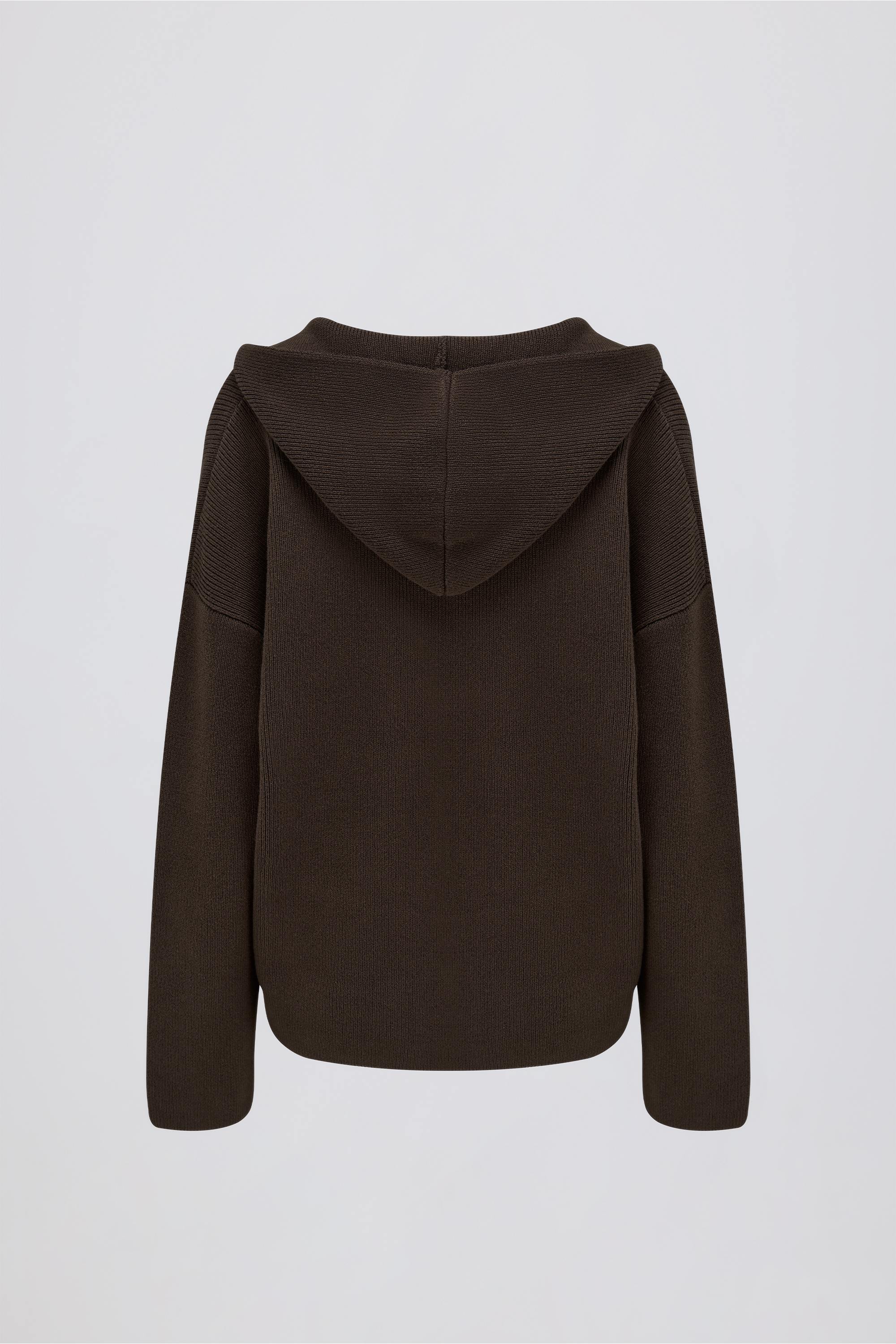 Ribbed Knit Oversized Hoodie in Pecan