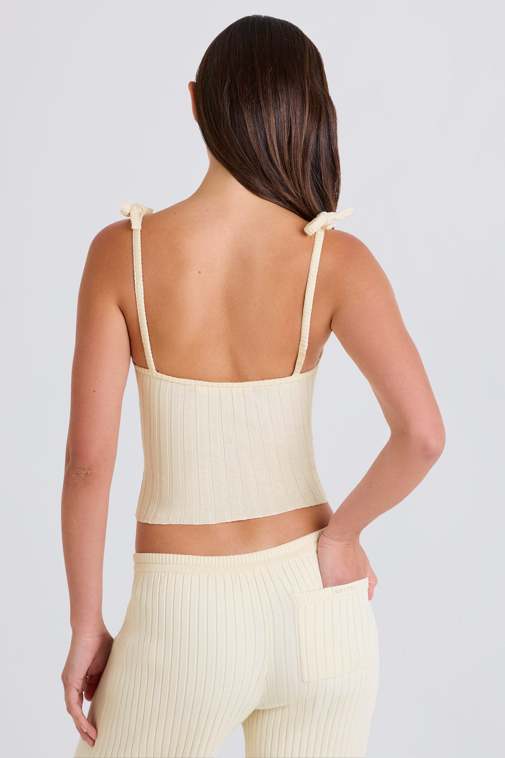 Ribbed Knit Tie Tank Top in Cream