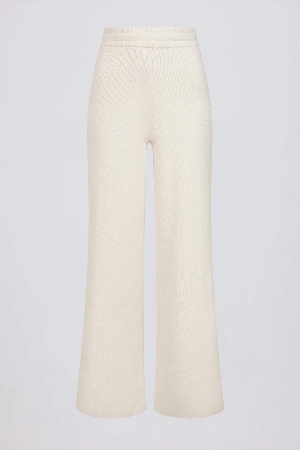Ribbed Knit Wide-Leg Joggers in Ivory