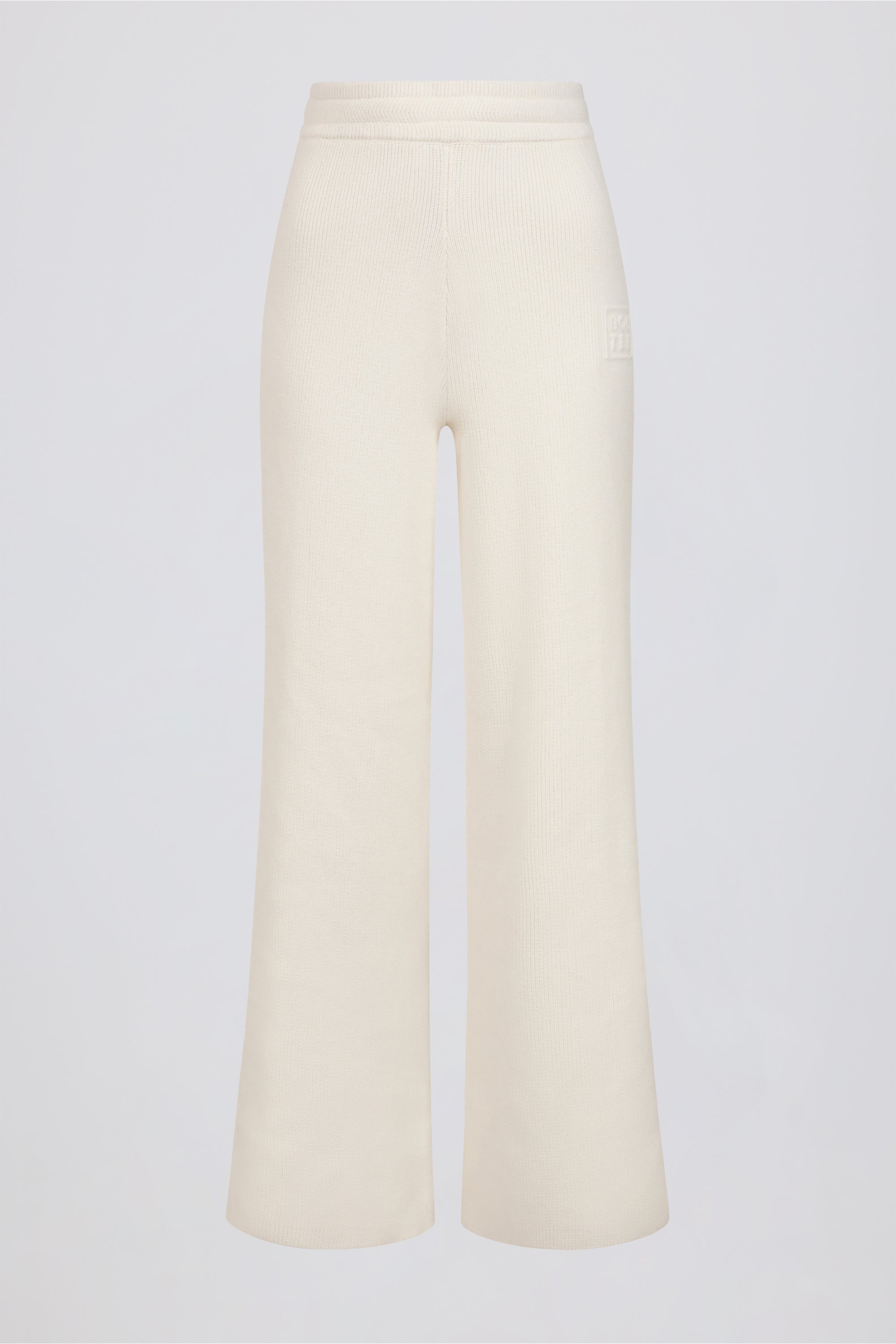 Ribbed Knit Wide-Leg Joggers in Ivory