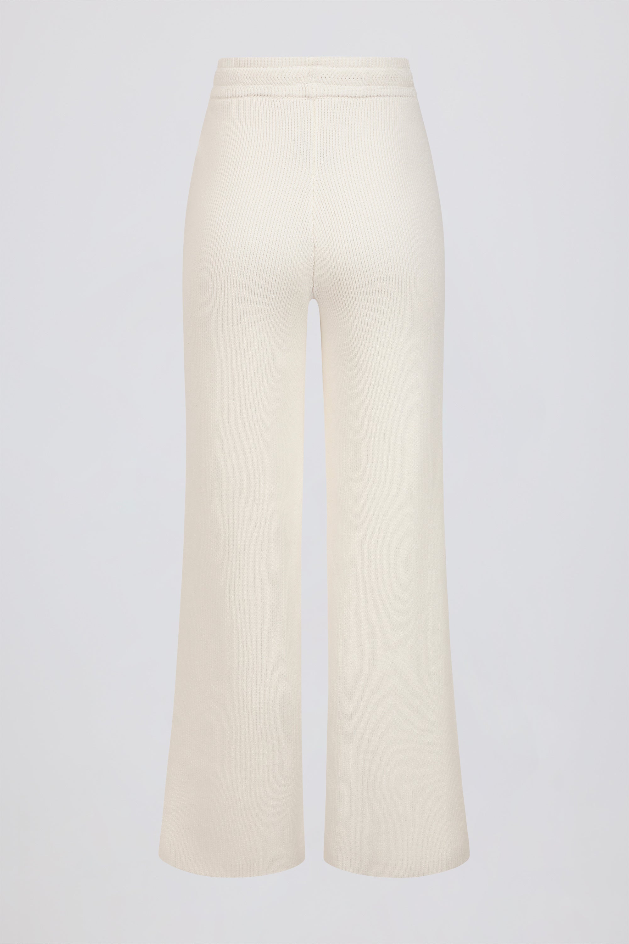 Ribbed Knit Wide-Leg Joggers in Ivory