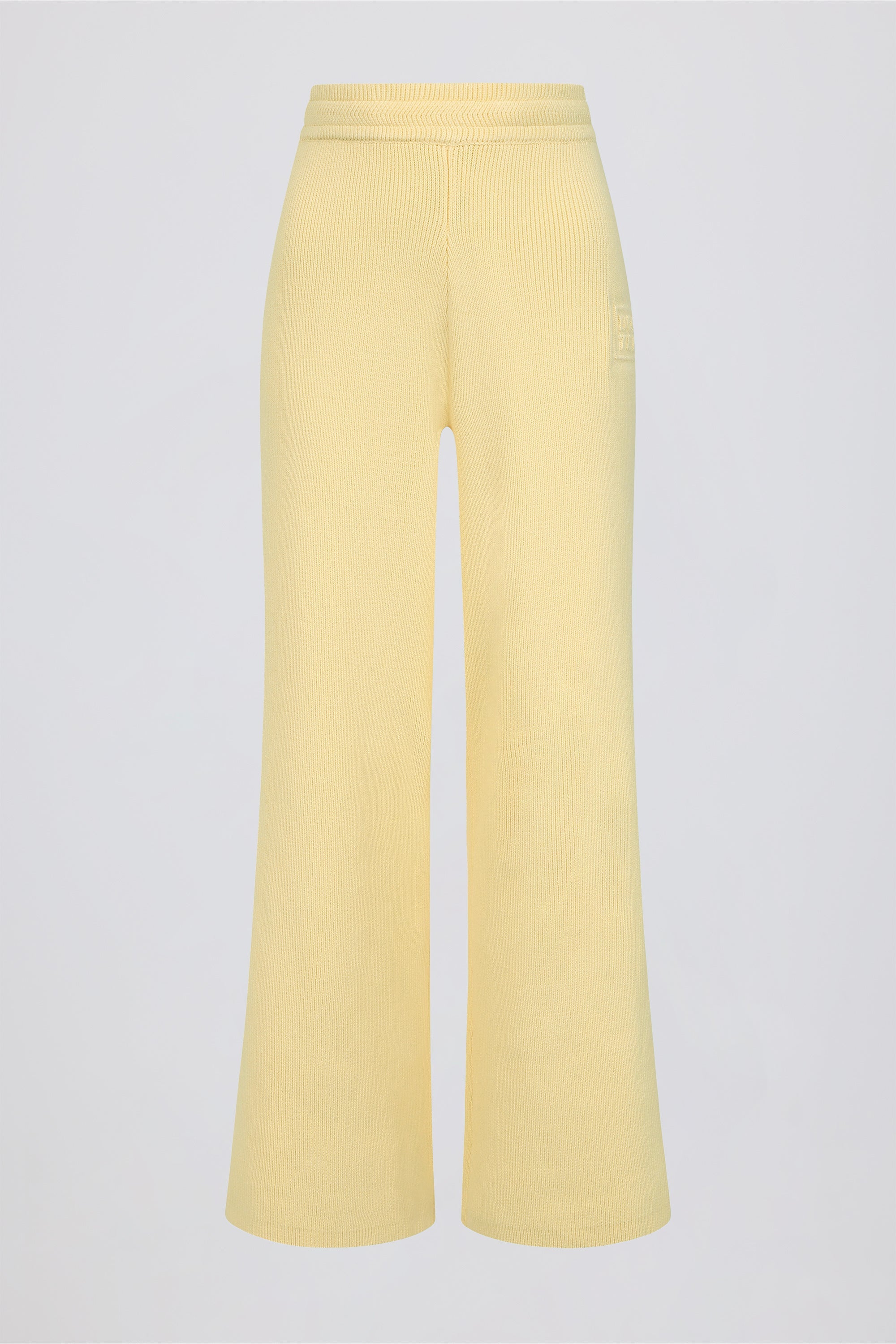 Ribbed Knit Wide-Leg Joggers in Lemon