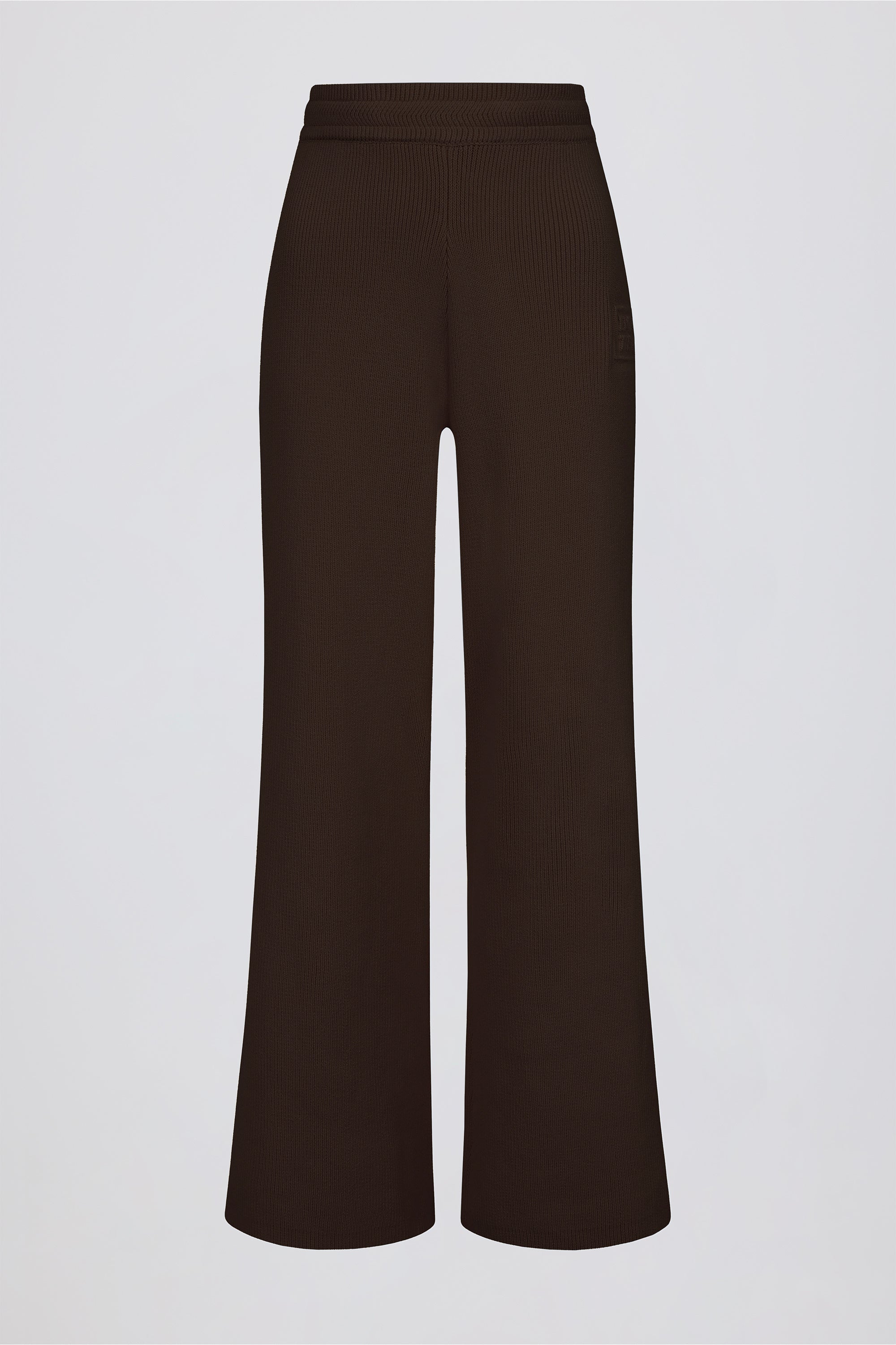 Ribbed Knit Wide-Leg Joggers in Pecan