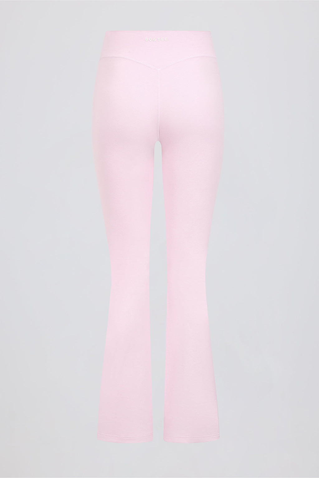 Brushed Jersey Ruched Flared Trousers in Pale Pink Marl