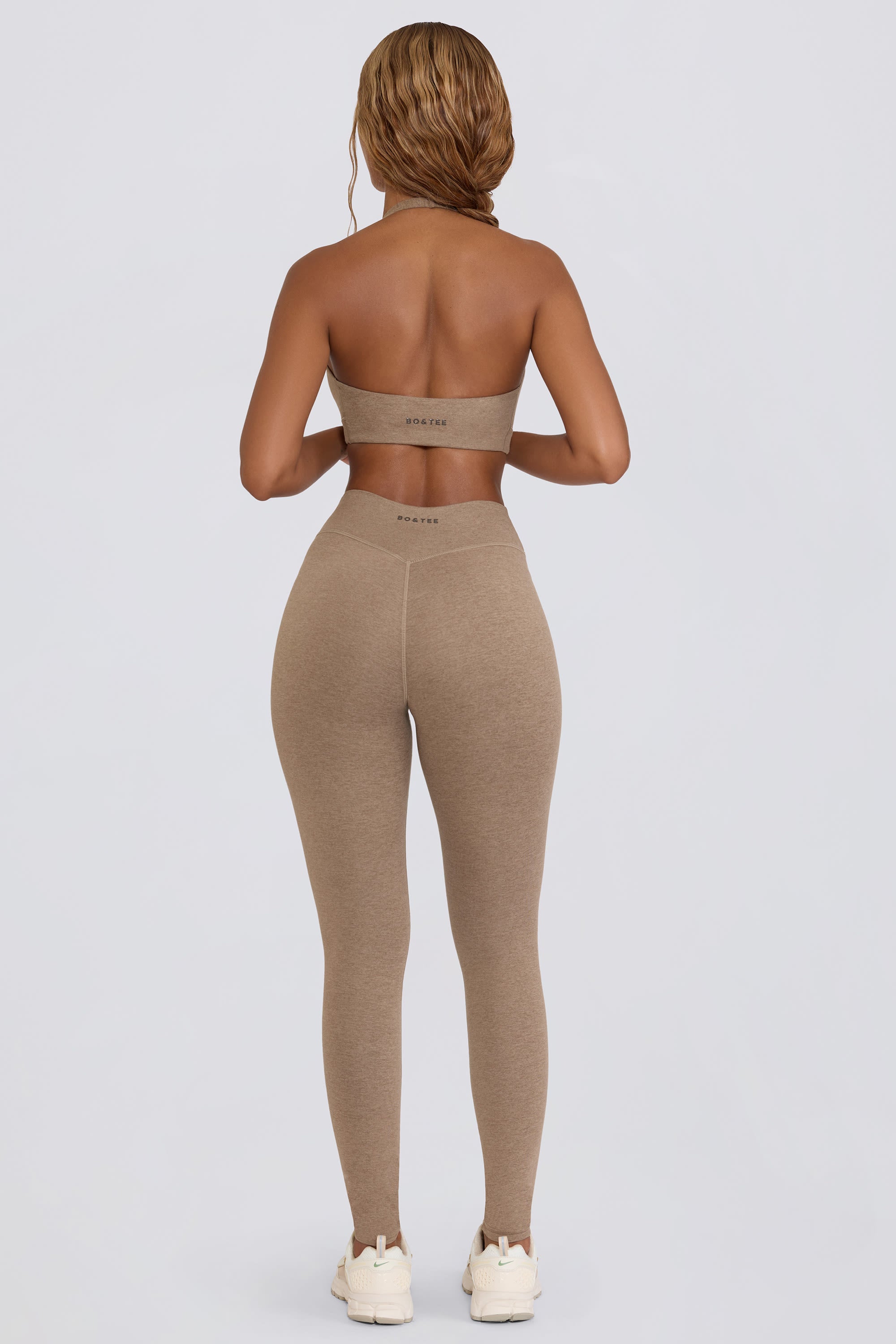 Ruched Mid-Rise Leggings in Mocha Marl