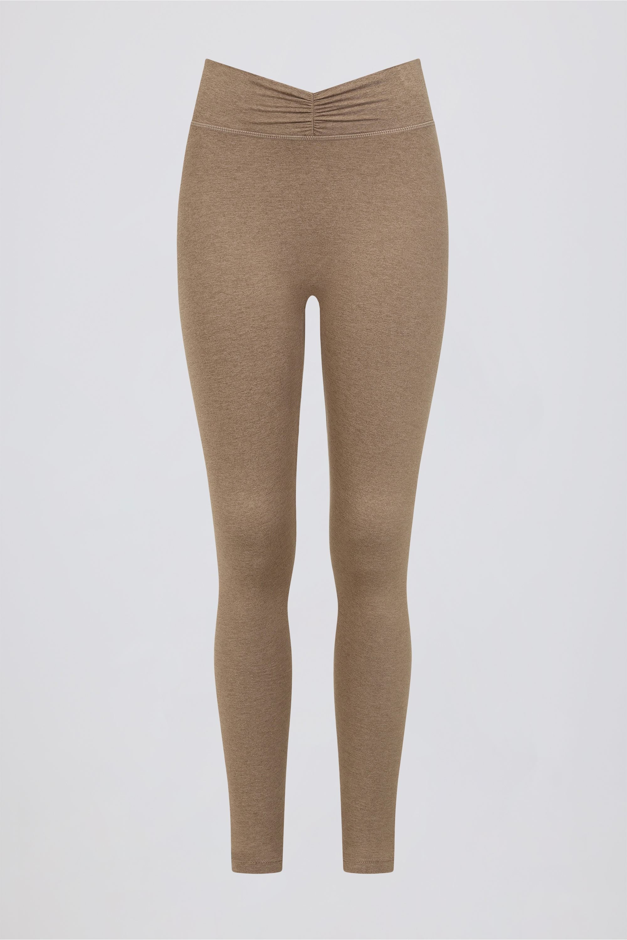 Ruched Mid-Rise Leggings in Mocha Marl