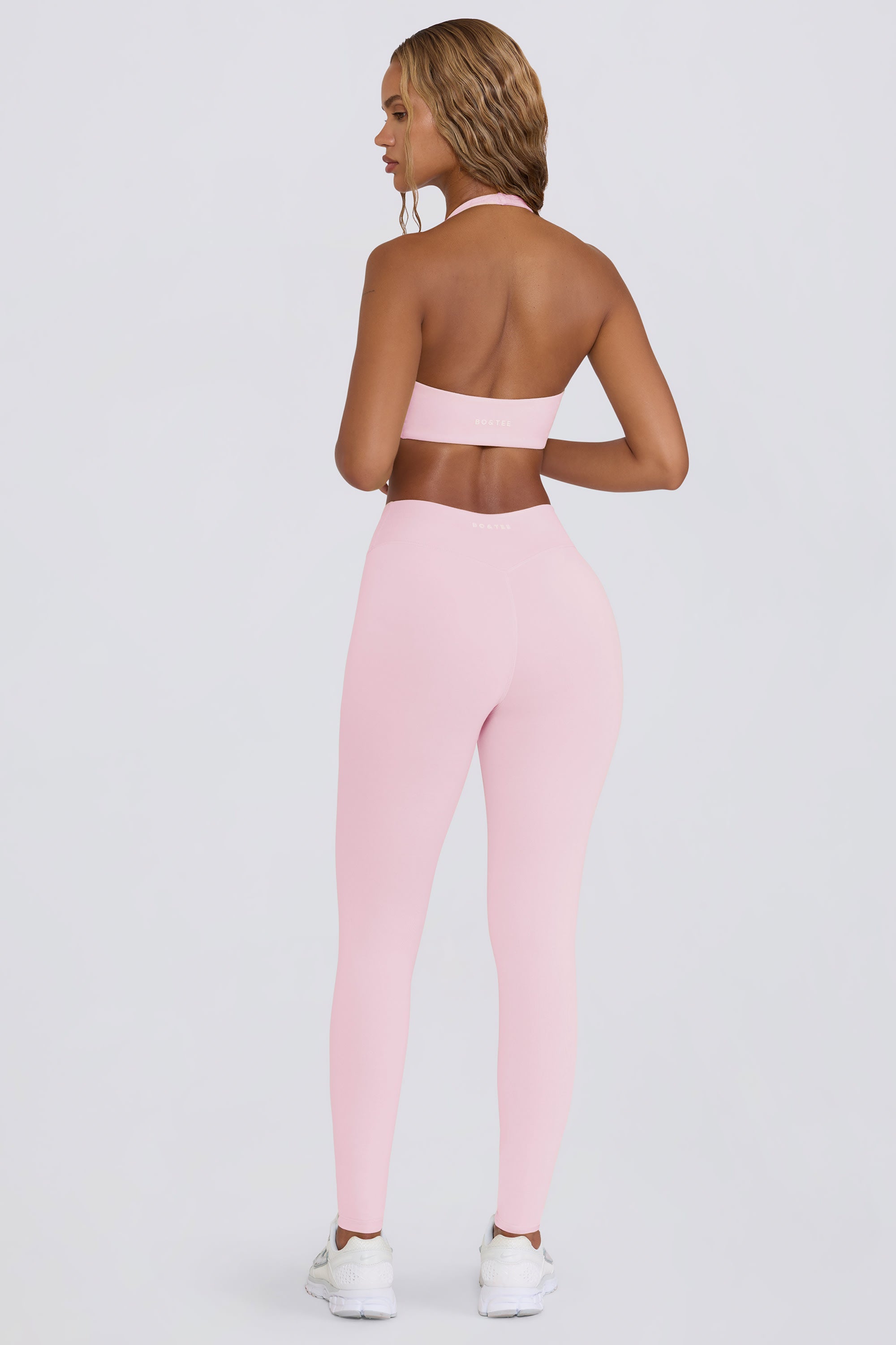 Ruched Mid-Rise Leggings in Pale Pink Marl